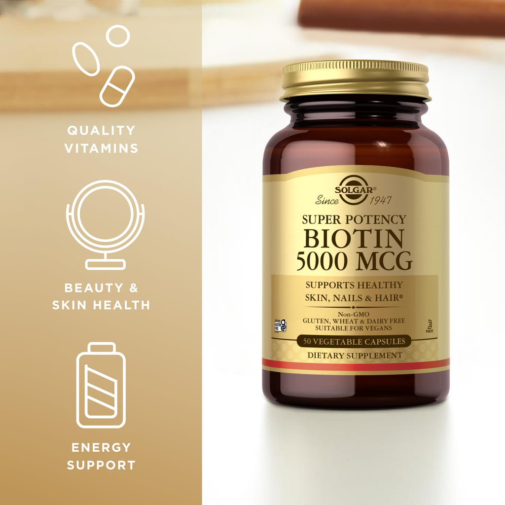 Solgar Biotin 5000 mcg - 50 Veg Capsules | Skin, Nails & Hair Support