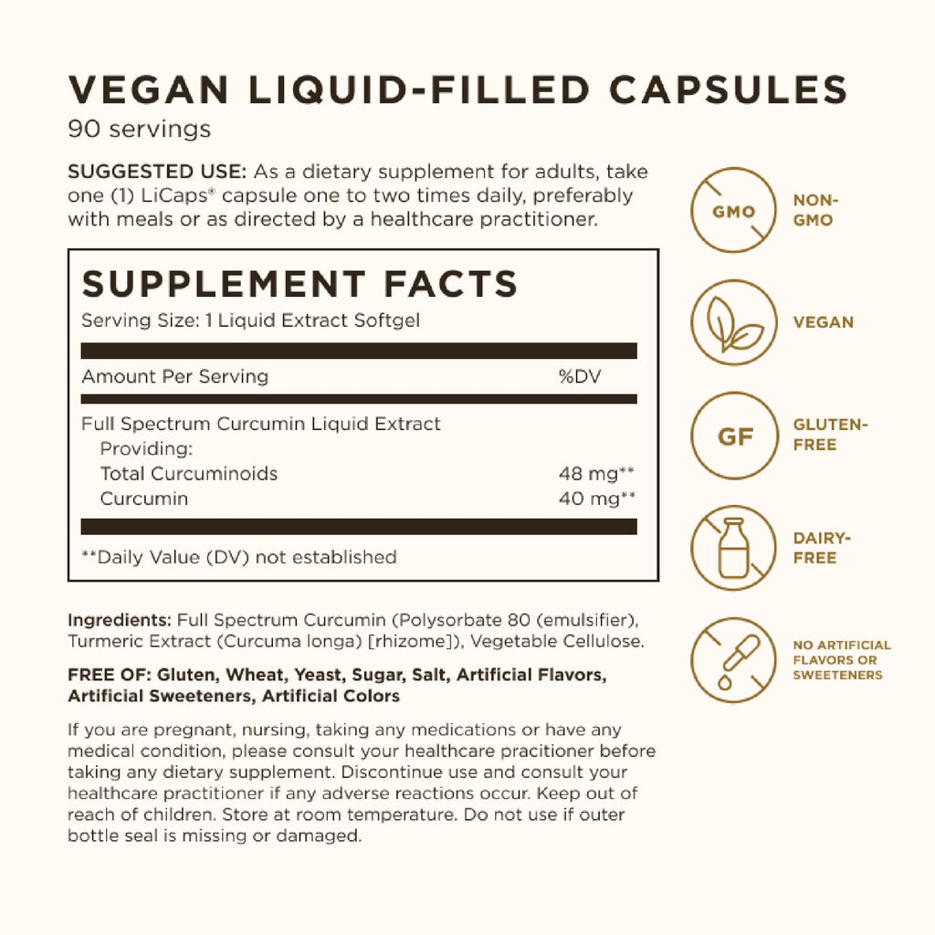 Solgar Full Spectrum Curcumin - 90 LICaps | Superior Absorption for Brain, Joint & Immune Health
