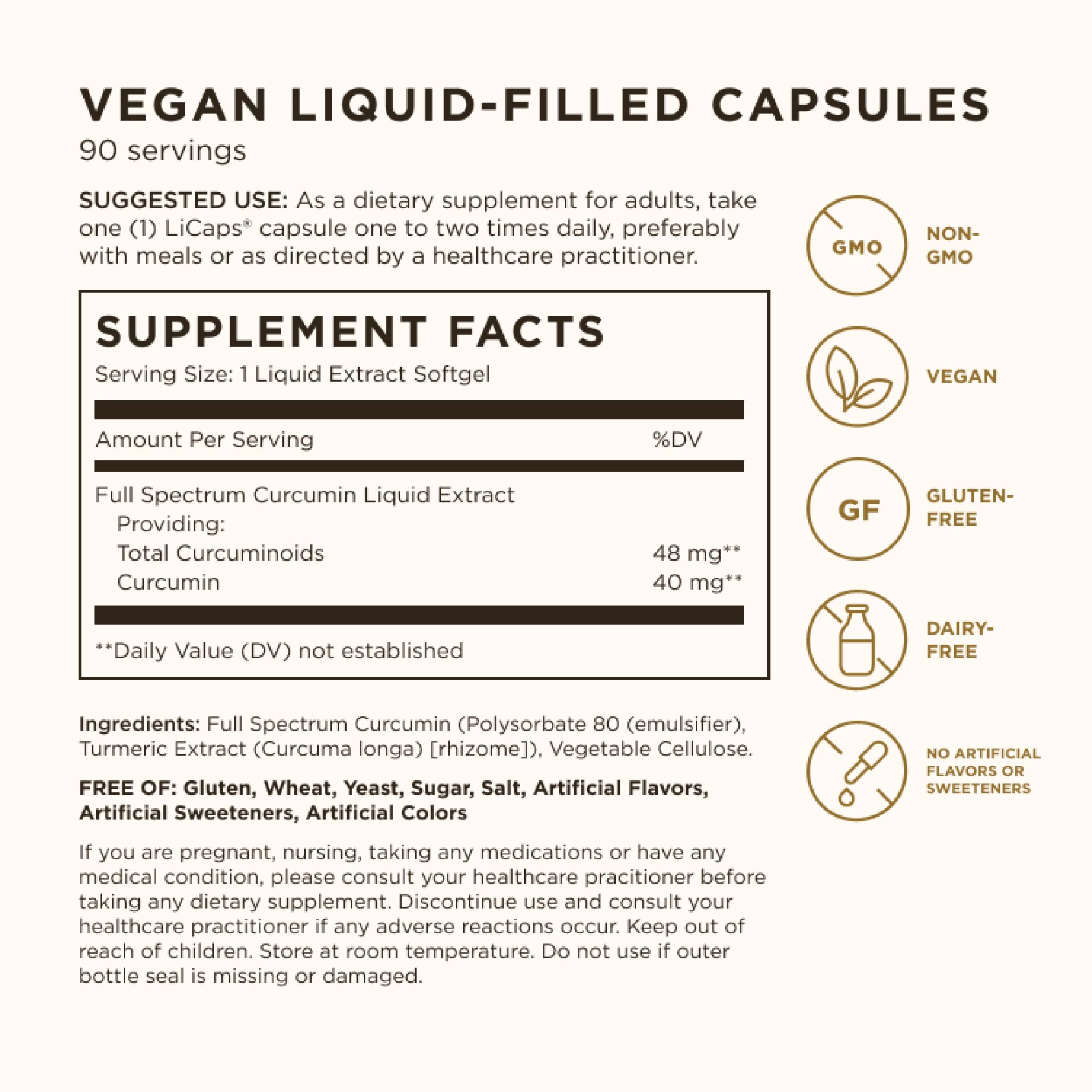 Solgar Full Spectrum Curcumin - 90 LICaps | Superior Absorption for Brain, Joint & Immune Health