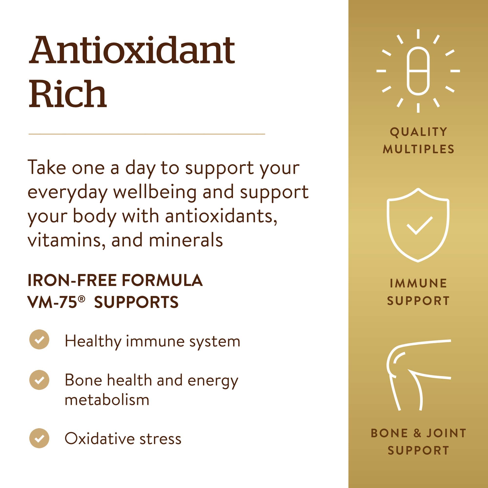 Solgar Iron-Free VM-75 Multivitamin – Chelated Minerals, Vegan, 90 Servings