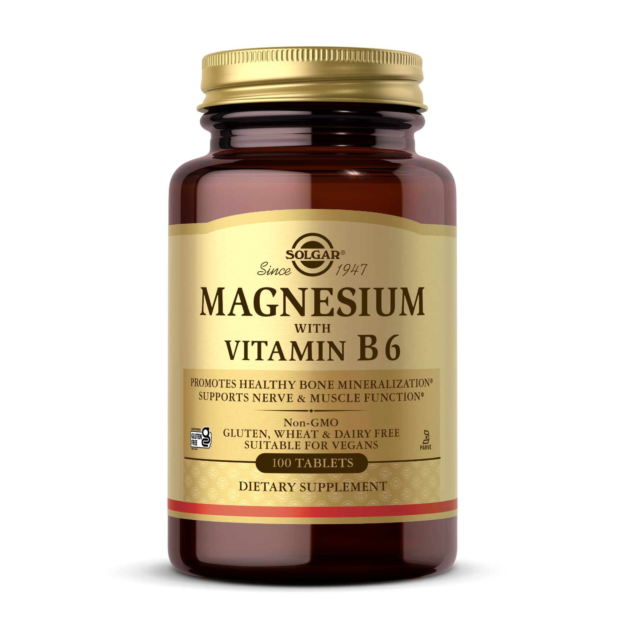 Solgar Magnesium with Vitamin B6 100 Tablets – 33 Servings | Bone Health, Nerve & Muscle Support, Energy Metabolism | Non-GMO, Vegan, Gluten Free