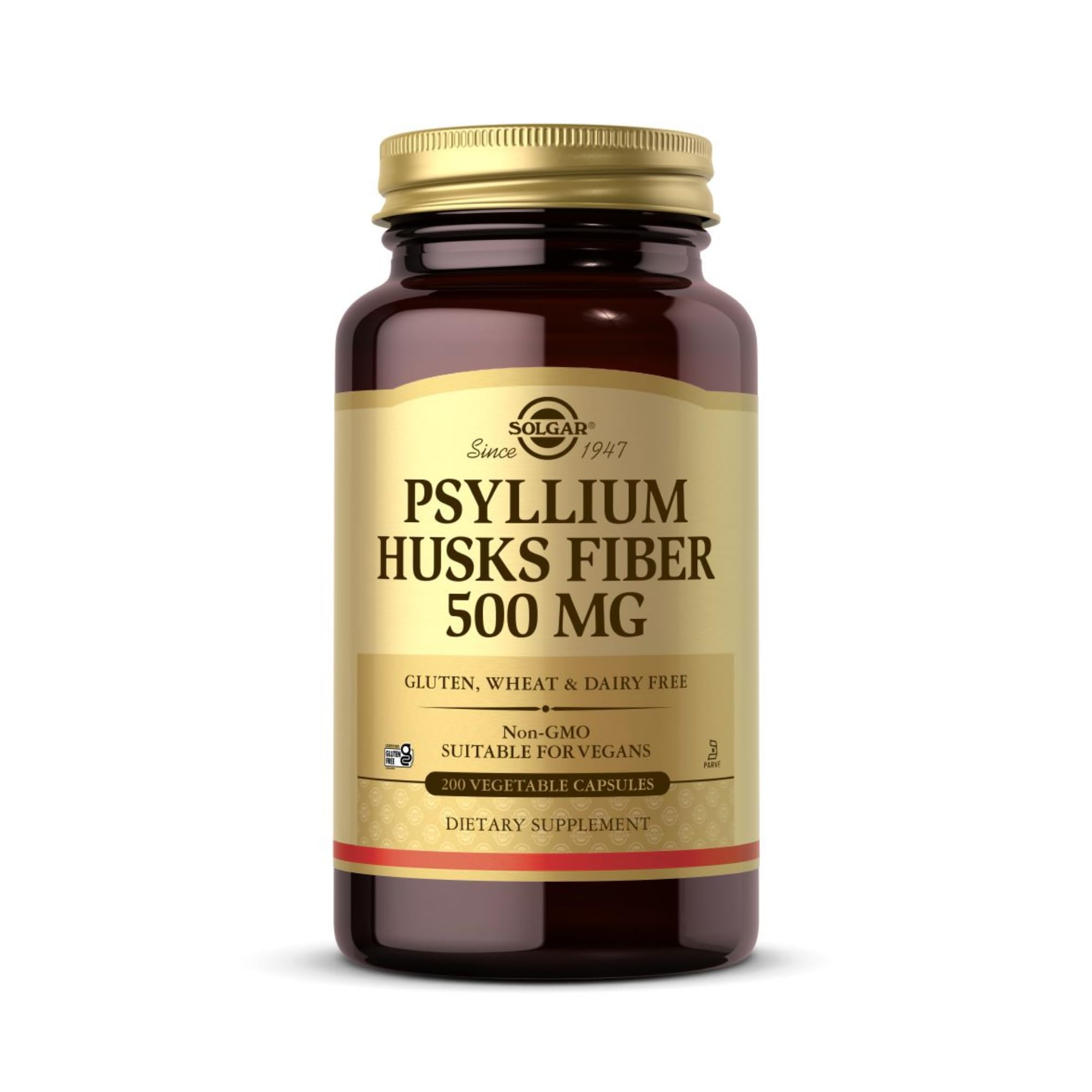 Solgar Psyllium Husks Fiber 500 mg - 200 Veg Capsules | Non-GMO, Vegan, Gluten Free, Kosher