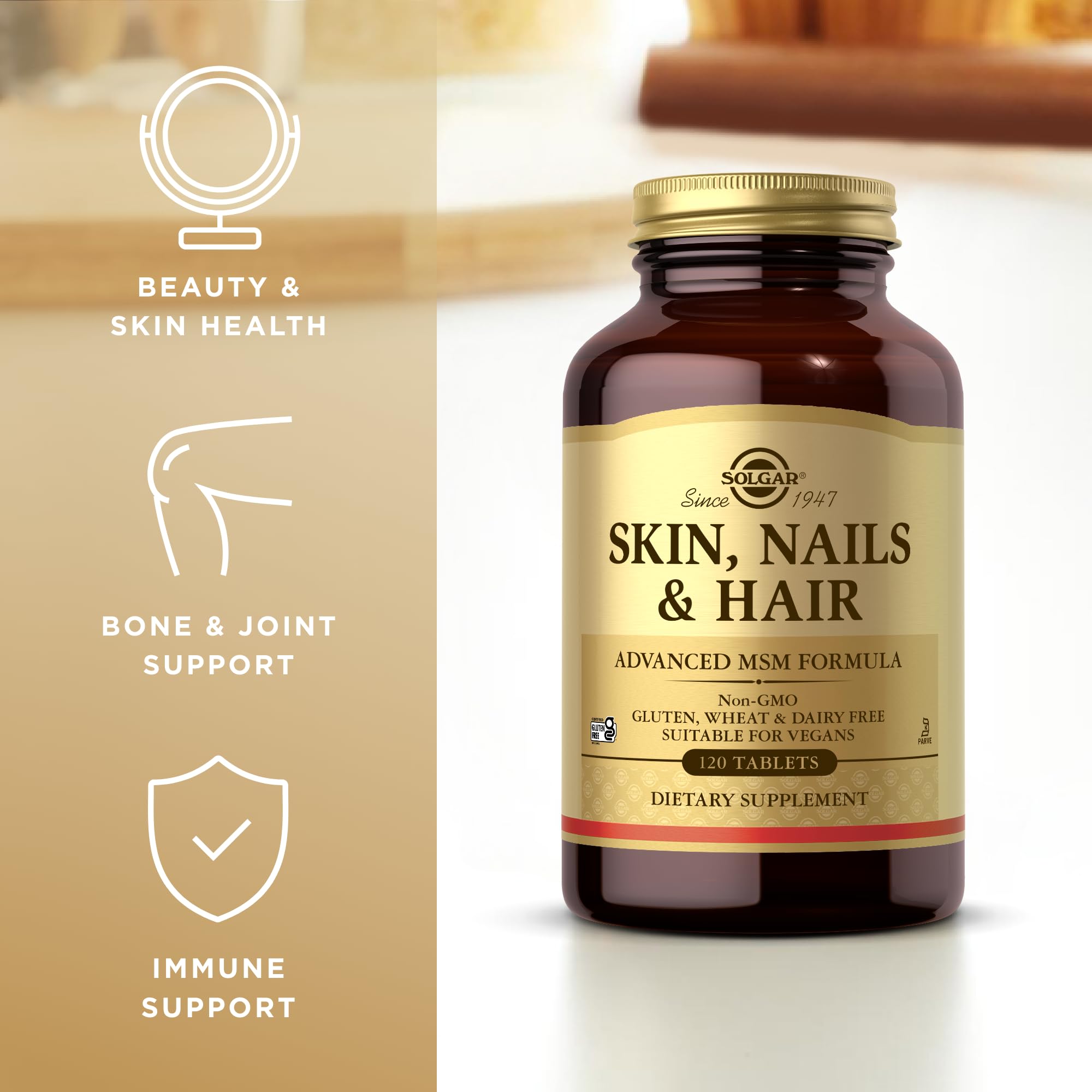 Solgar Skin, Nails & Hair - 120 Tablets - Advanced MSM Formula - Non GMO, Vegan, Gluten & Dairy Free - 60 Servings