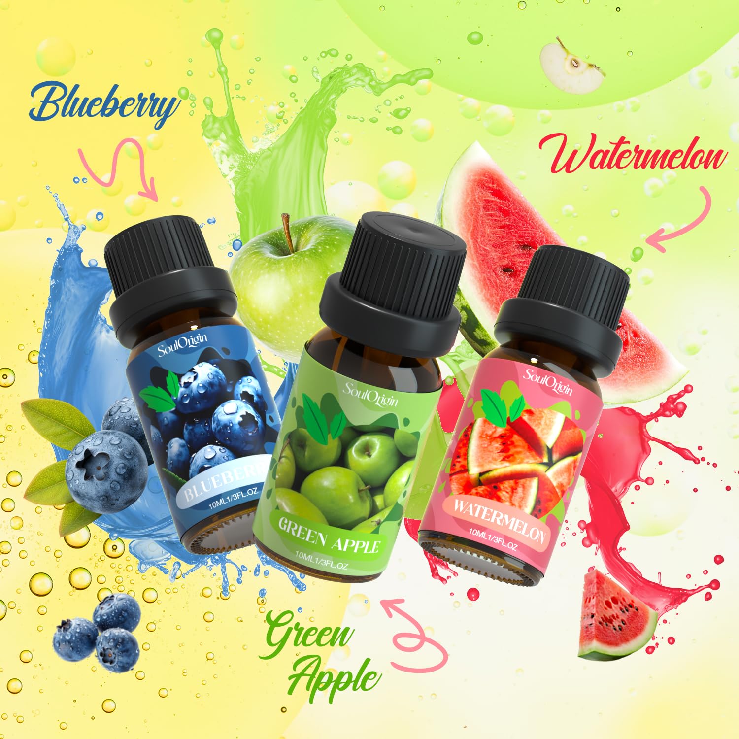 Soulorigin Fruit Essential Oils Set – 6 Fragrance Oils for Diffuser & Candle Making (Pineapple, Sweet Orange, Grape, Green Apple, Blueberry, Watermelon)