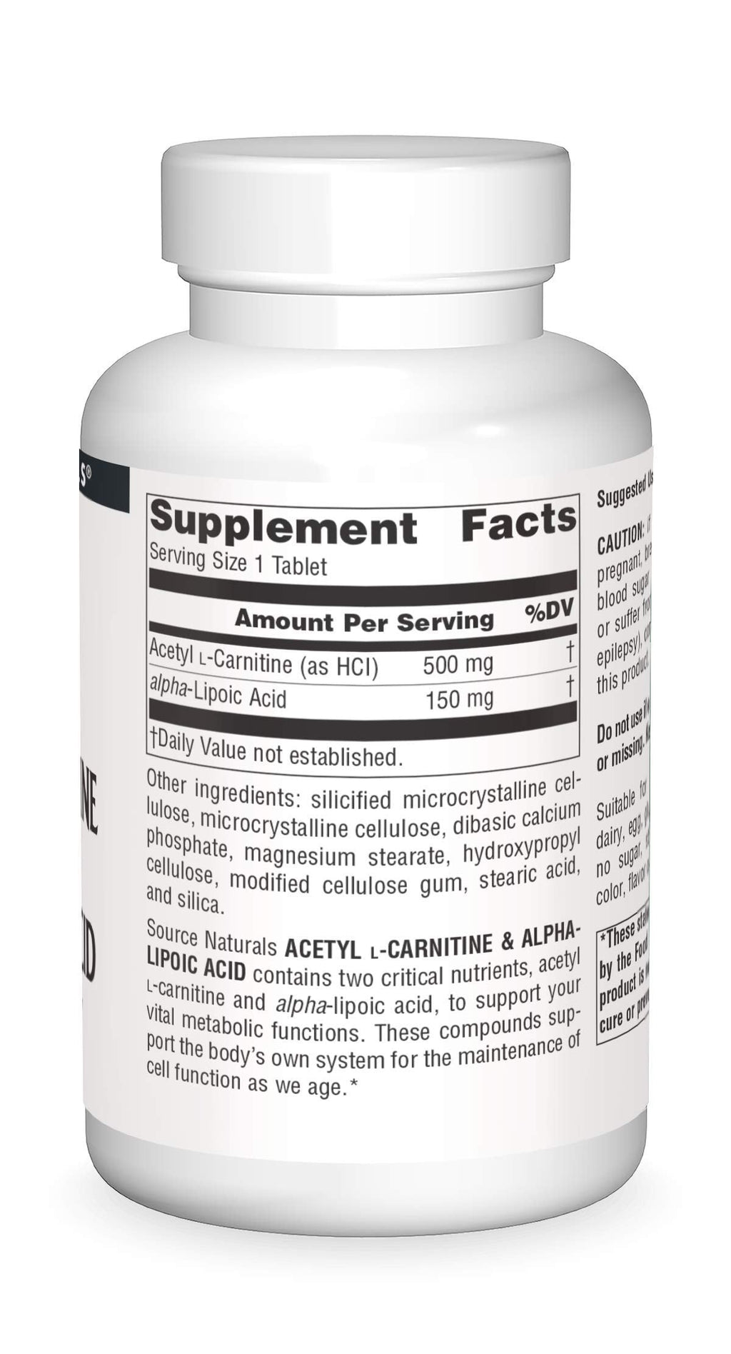 Source Naturals Acetyl L-Carnitine & Alpha-Lipoic Acid 650mg - 120 Tablets