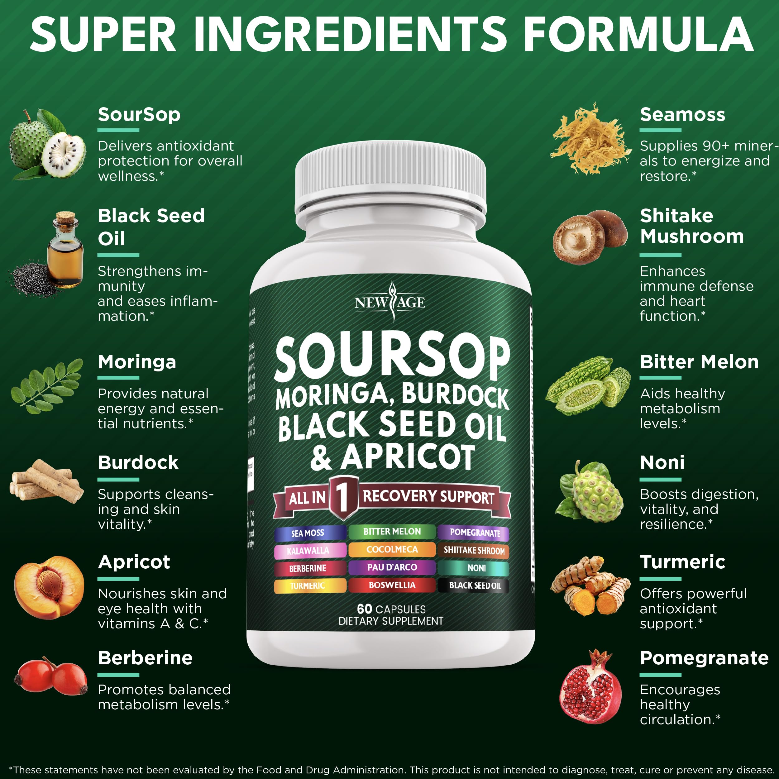 Soursop Supplement 180 Capsules – All-In-One Immune Support Blend