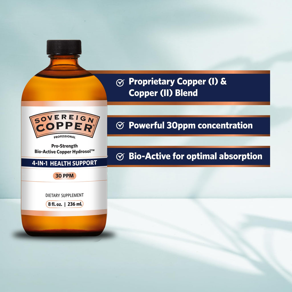 Sovereign Pro-Strength Bio-Active Copper Hydrosol - 30ppm Copper Liquid, 8 fl oz
