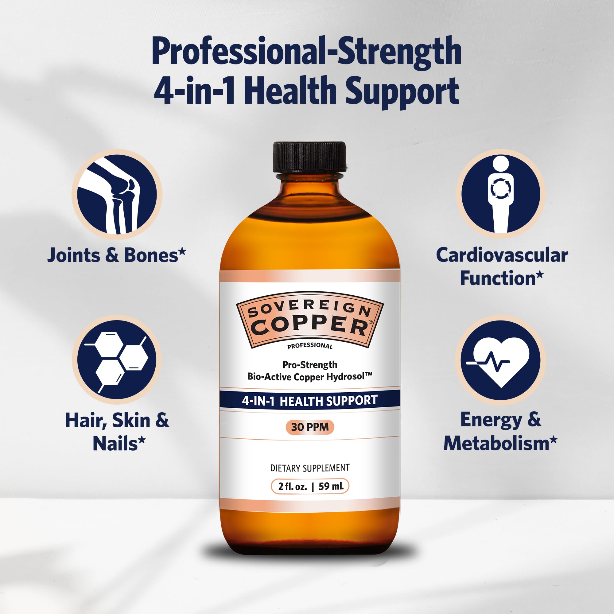 Sovereign Pro-Strength Copper Hydrosol – Bioavailable Copper Liquid (30ppm), 2 fl oz