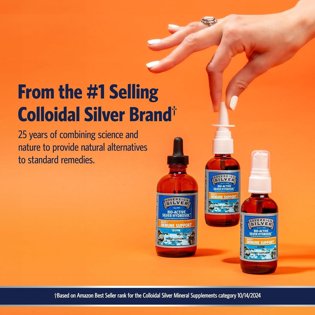 Sovereign Silver Immune Support - Colloidal Silver 10 ppm (4 oz / 118 mL) | Bio-Active Hydrosol