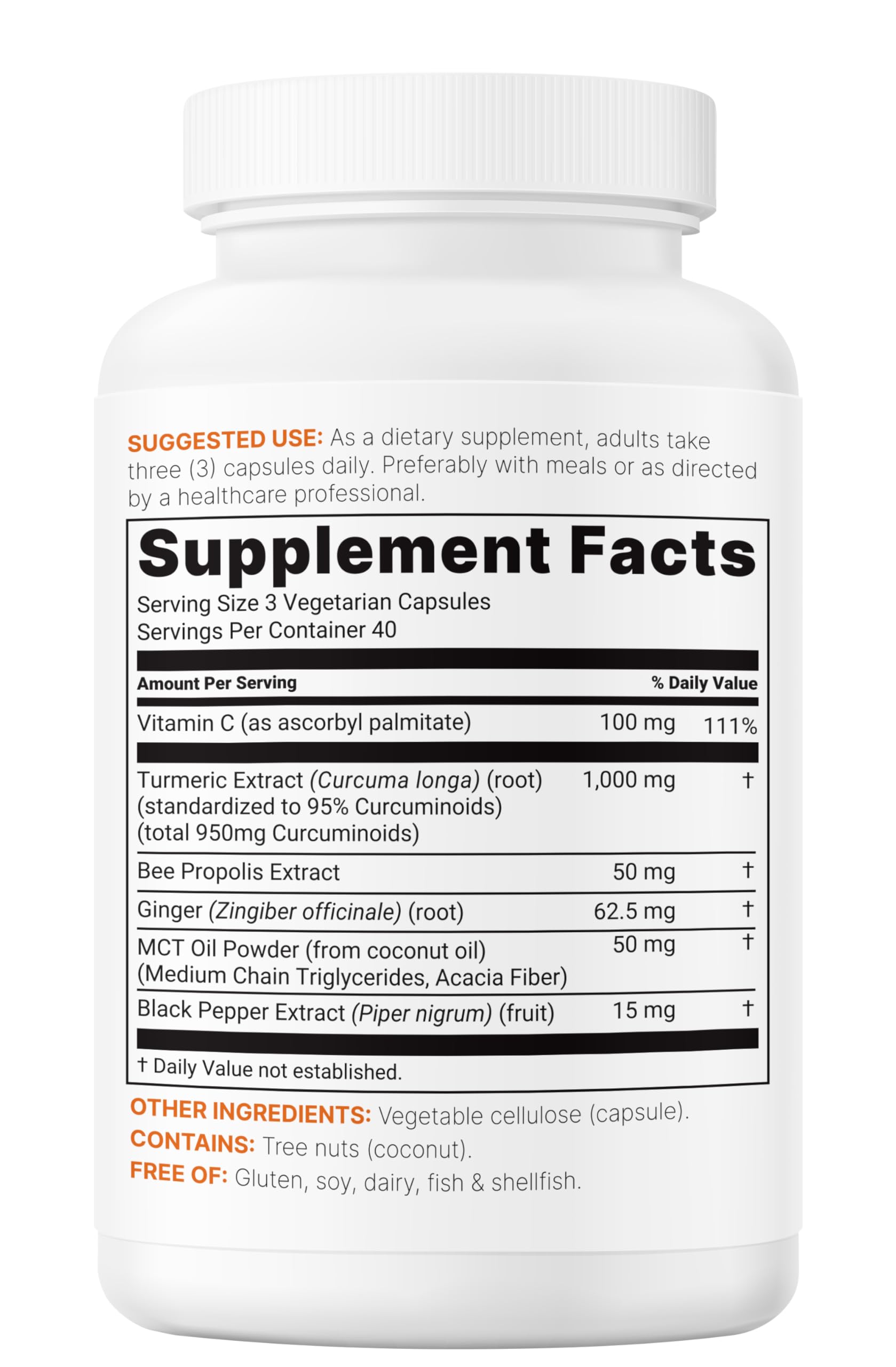 Pure Turmeric Curcumin 1,000mg | 95% Curcuminoids | 120 Veggie Capsules
