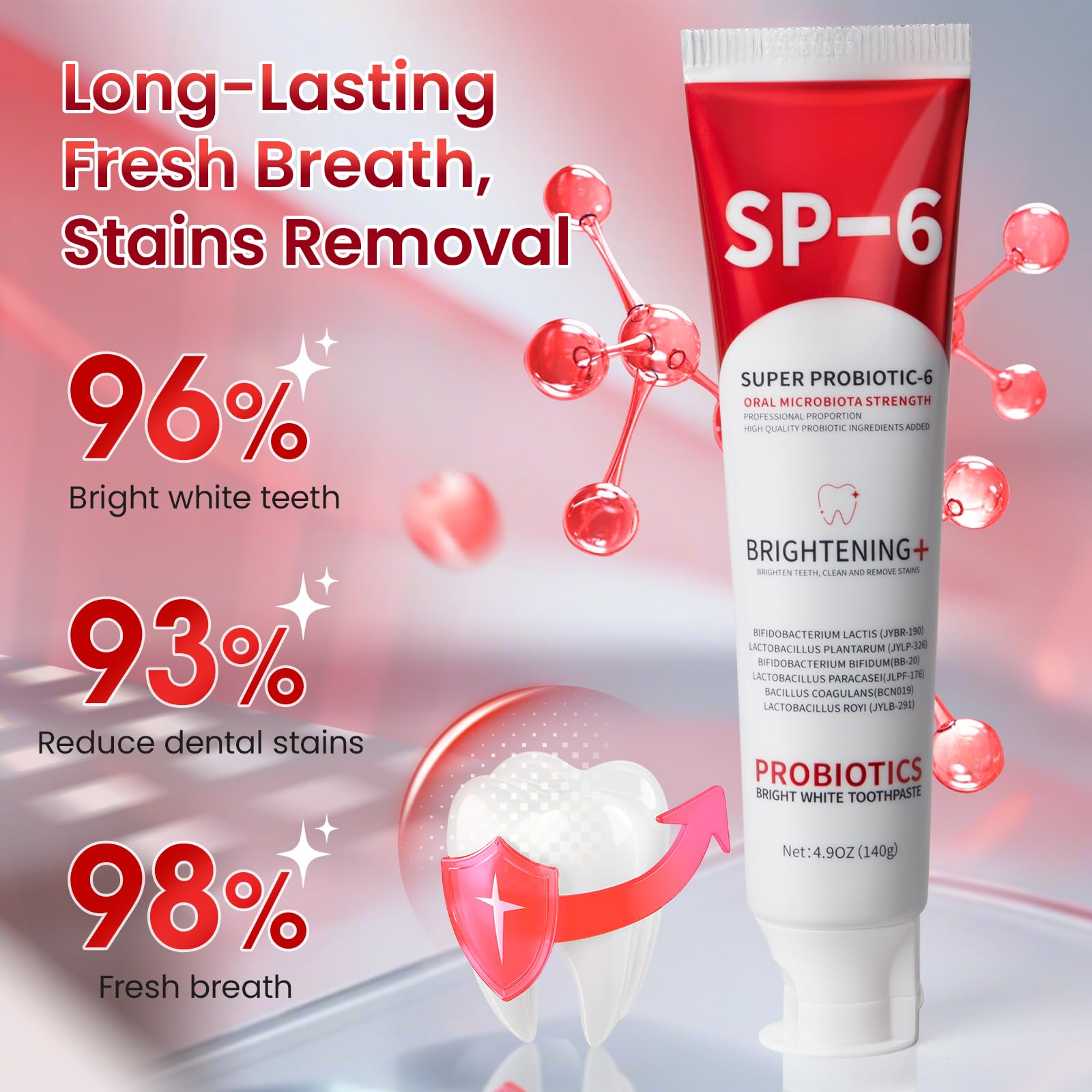SP-6 Probiotic Whitening Toothpaste - 2 Pack, Fluoride-Free, Enamel-Safe Mint 4.9oz