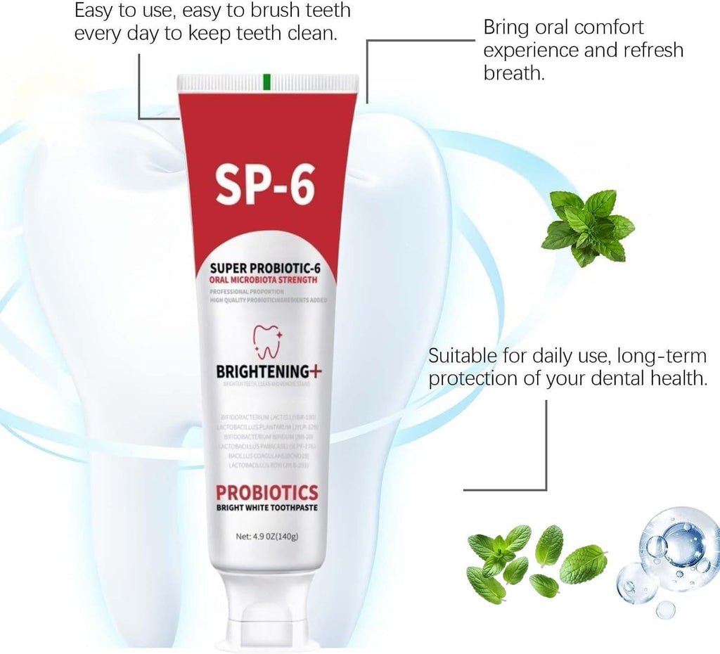 SP-6 Probiotic Whitening Toothpaste & SP-6 Ultra Whitening Toothpaste – Fluoride-Free, Fresh Mint Flavor, 3pc Pack