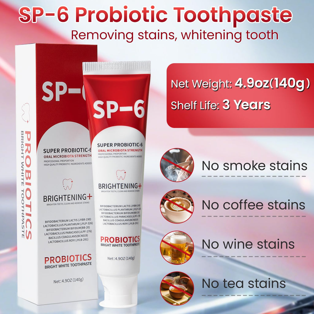SP-6 Probiotic Whitening Toothpaste – 4.9oz, 3-Pack, Enamel-Safe, Fluoride-Free