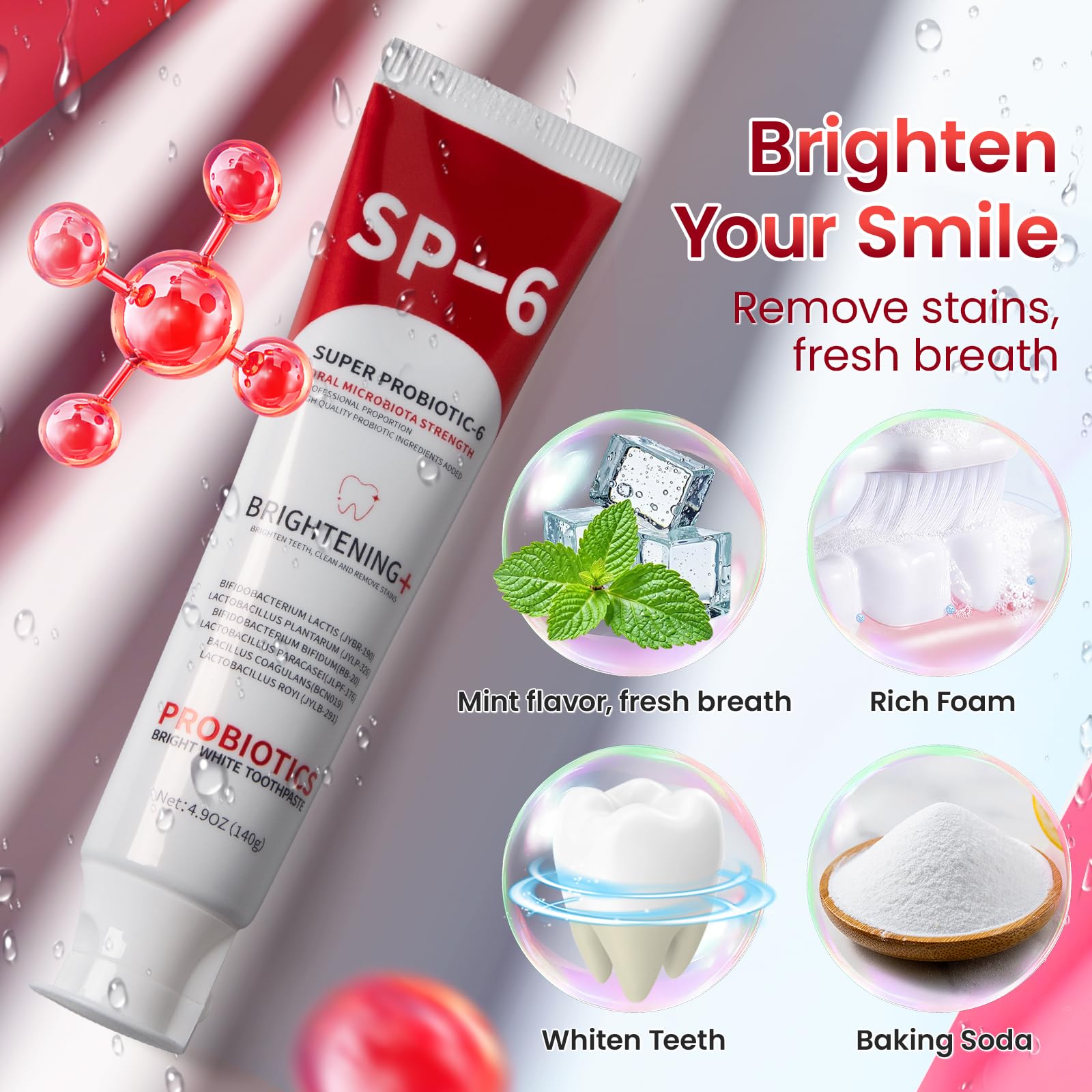 SP-6 Probiotic Whitening Toothpaste – 6 Probiotics, Enamel-Safe, Fluoride-Free, Fresh Mint