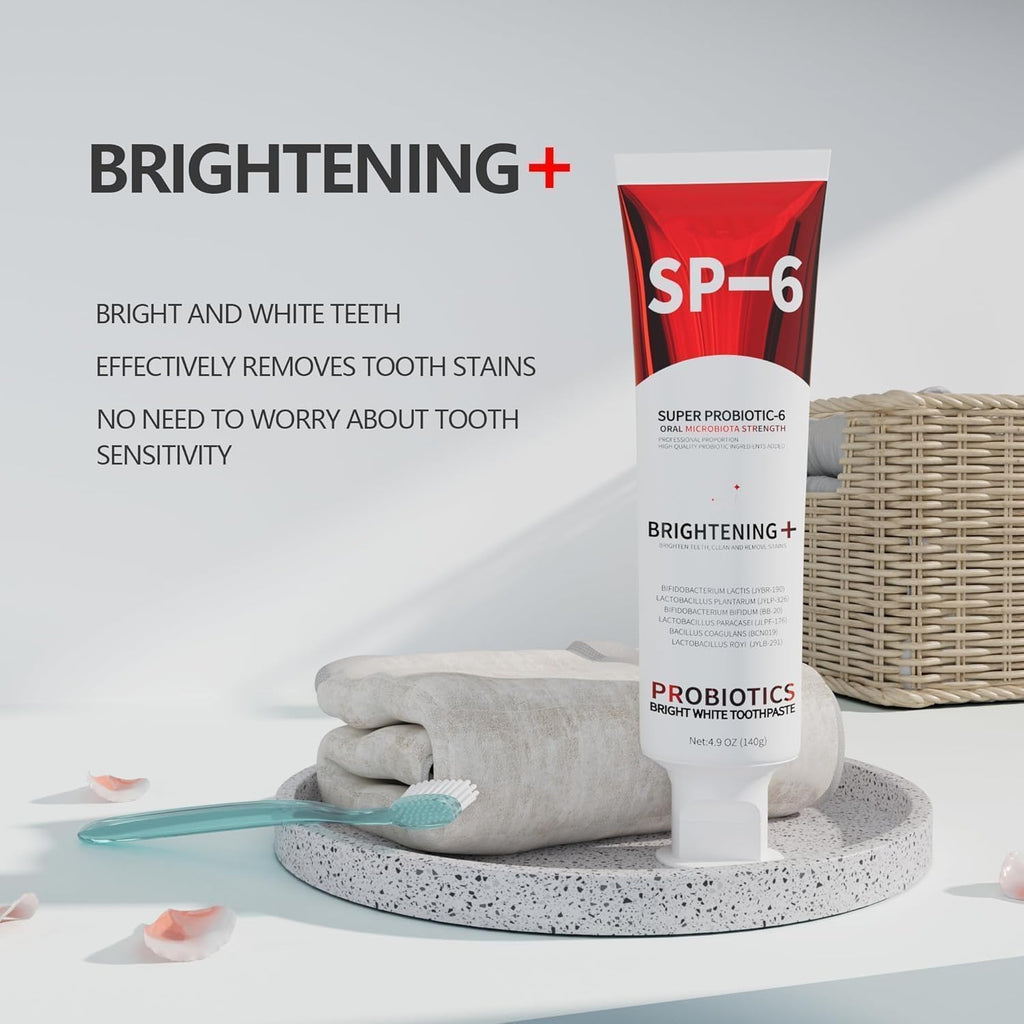 SP-6 Probiotic Whitening Toothpaste – 6 Probiotics for Whitening, Gum Health, Enamel-Safe, Fluoride-Free, Fresh Mint | 4.9 oz