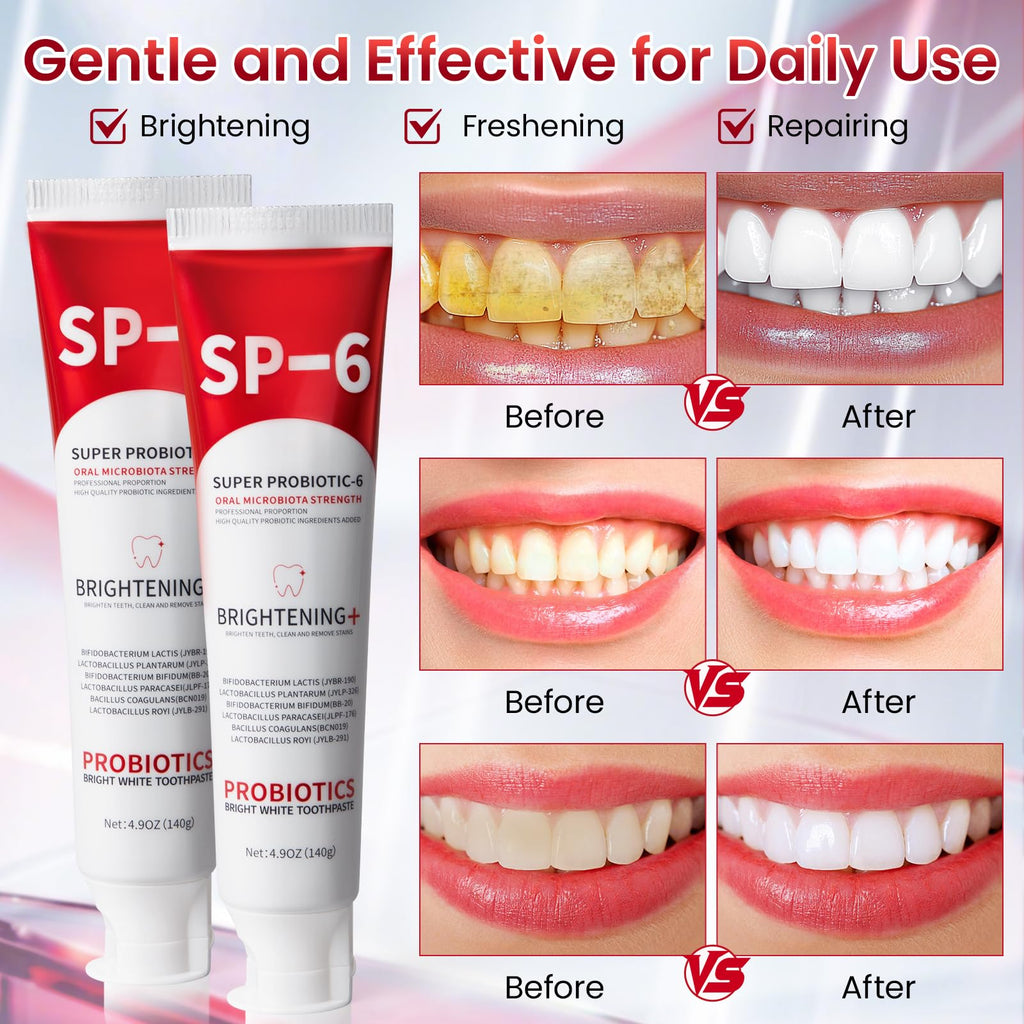 SP-6 Probiotic Whitening Toothpaste – 4.9oz, 3-Pack, Enamel-Safe, Fluoride-Free