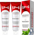 SP-6 Probiotic Whitening Toothpaste - 2-Pack, 4.9 oz Each | 6 Probiotics, Enamel Protection, Fluoride-Free, Fresh Mint