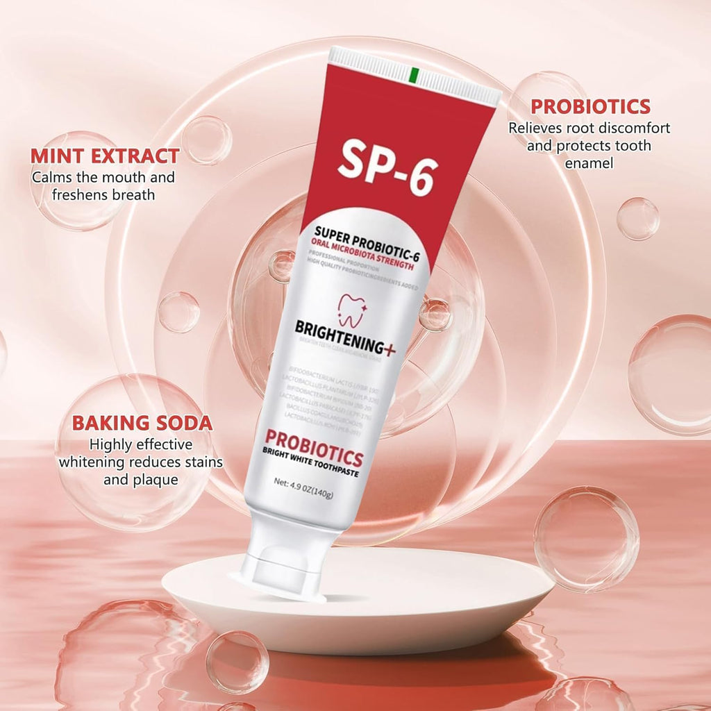 SP-6 Probiotics Whitening Toothpaste – Teeth Whitening, Gum Health, 6 Probiotics, Fluoride-Free, Minty Fresh