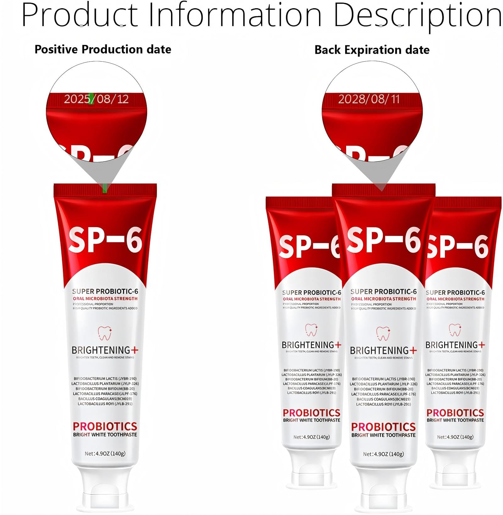 SP-6 Probiotics Whitening Toothpaste | Fluoride-Free Enamel-Safe Whitening & Fresh Breath