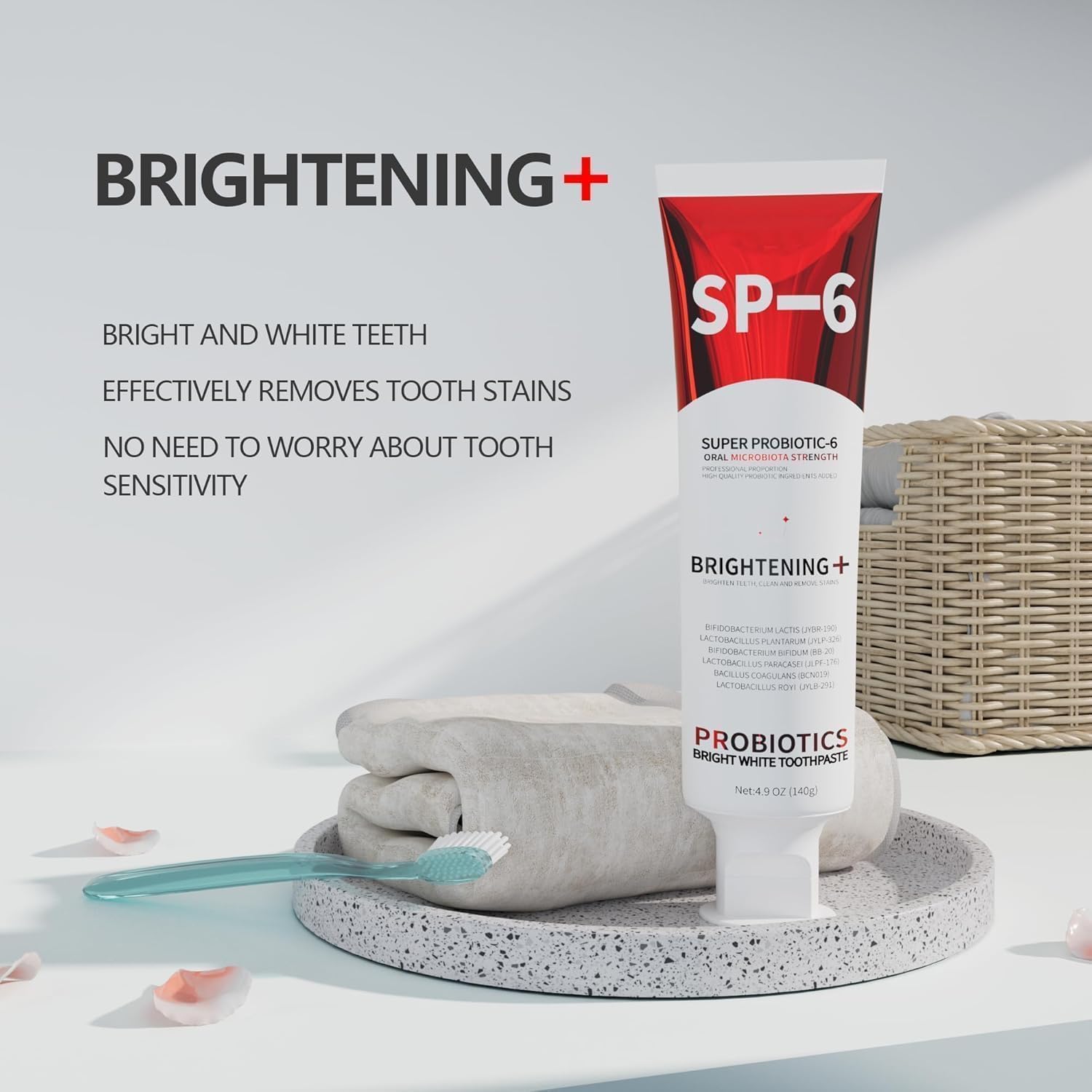 SP-6 Probiotic Whitening Toothpaste - Enhanced Formula with 6 Probiotics for Teeth Whitening and Gum Health - Enamel-Safe, Fluoride-Free, Fresh Mint Flavor, 4.9Oz (3)