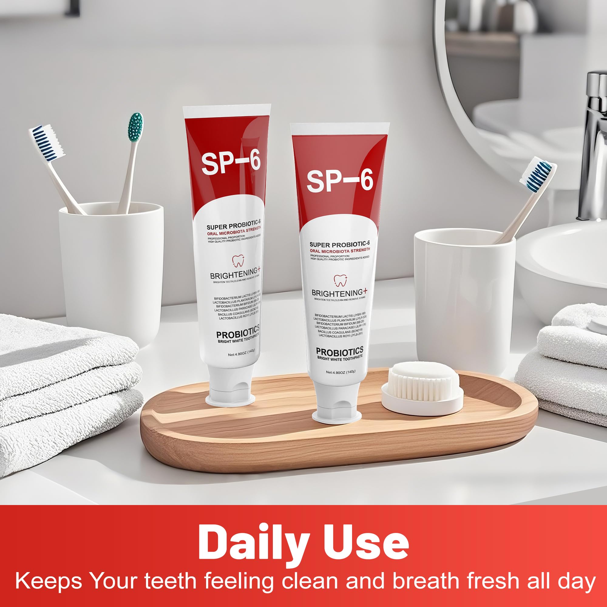SP-6 Probiotic Whitening Toothpaste – 4.9 oz, 6 Probiotics, Fluoride-Free, Minty Fresh