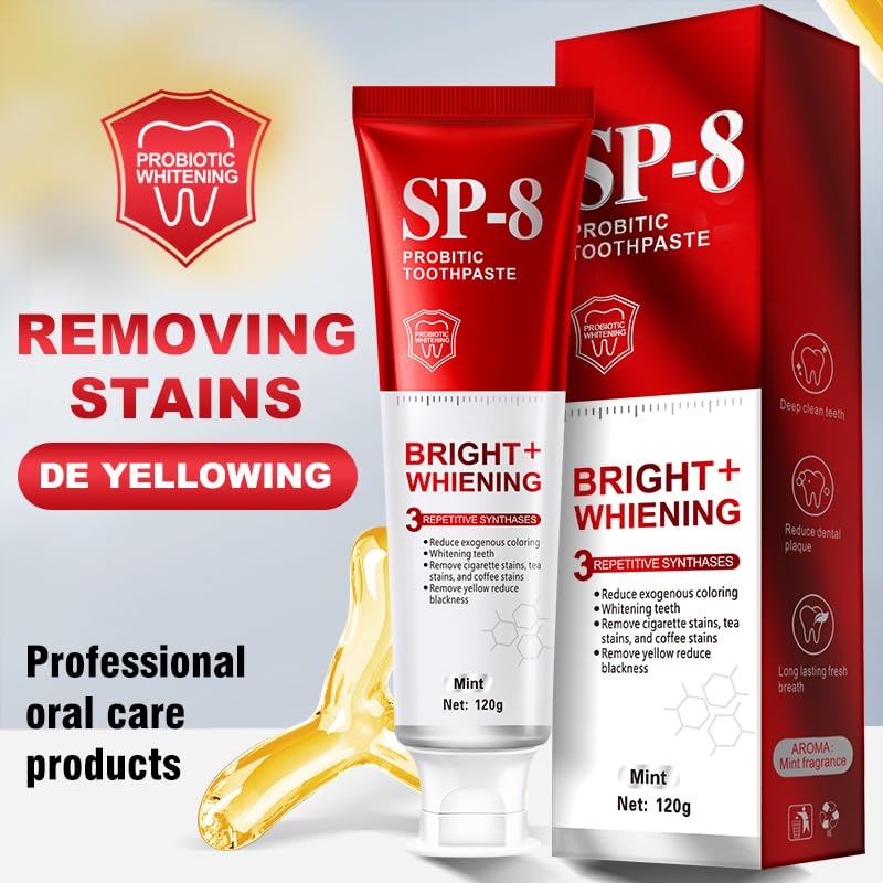 SP-8 Probiotics Whitening Toothpaste – Enamel-Safe, Fluoride-Free, Double Mint Flavor