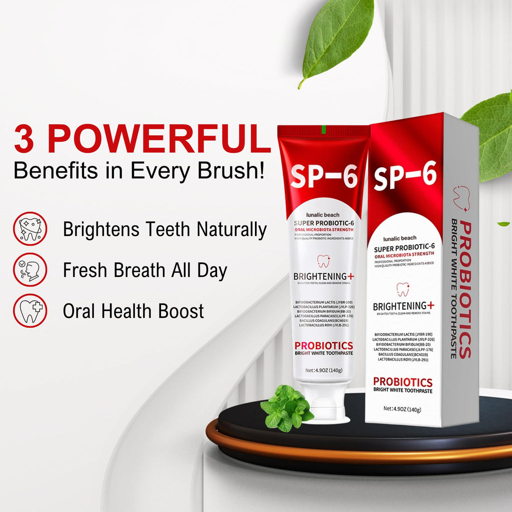 SP6 Toothpaste 3-Pack – Probiotic Whitening, Gum Health, Fluoride-Free, Mint 4.9 oz
