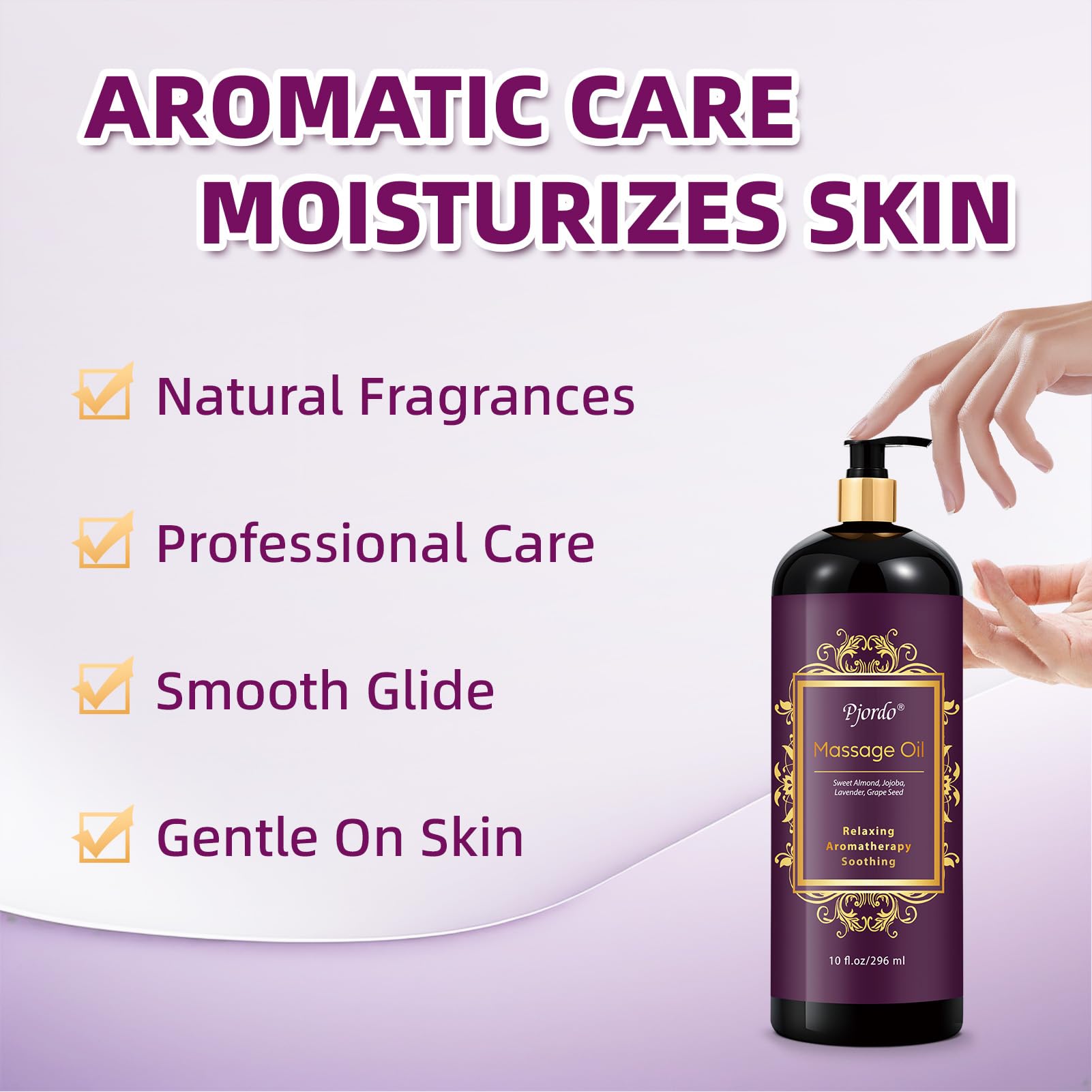 Pjordo Aromatherapy Lavender Massage Oil – 10 fl oz, Spa-Quality with Grape Seed, Sweet Almond & Jojoba