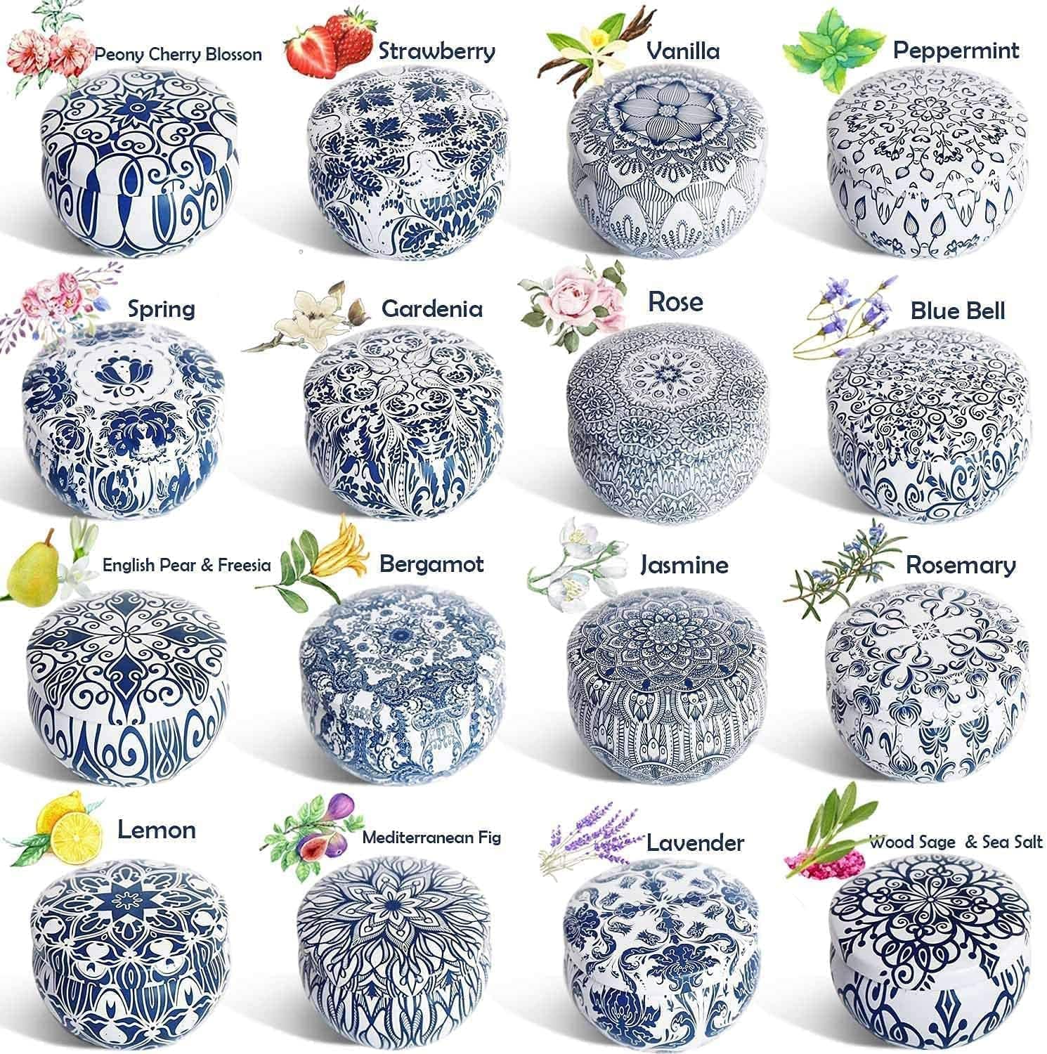 Set of 16 Scented Candles Gifts – Travel Tin Jars, 2.5 oz