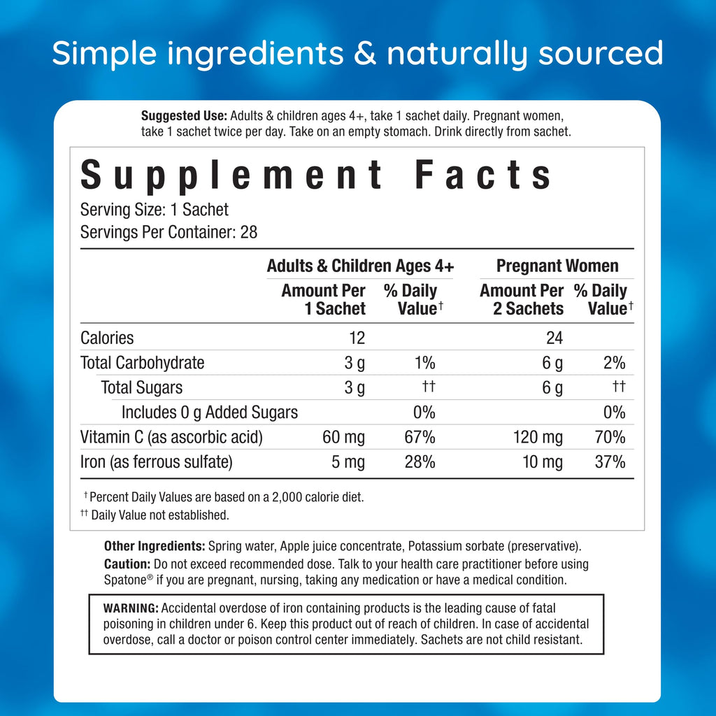 Spatone Apple Liquid Iron + Vitamin C – 2 Pack (Ages 4+), 5 mg/20 mL Sachet, Vegan