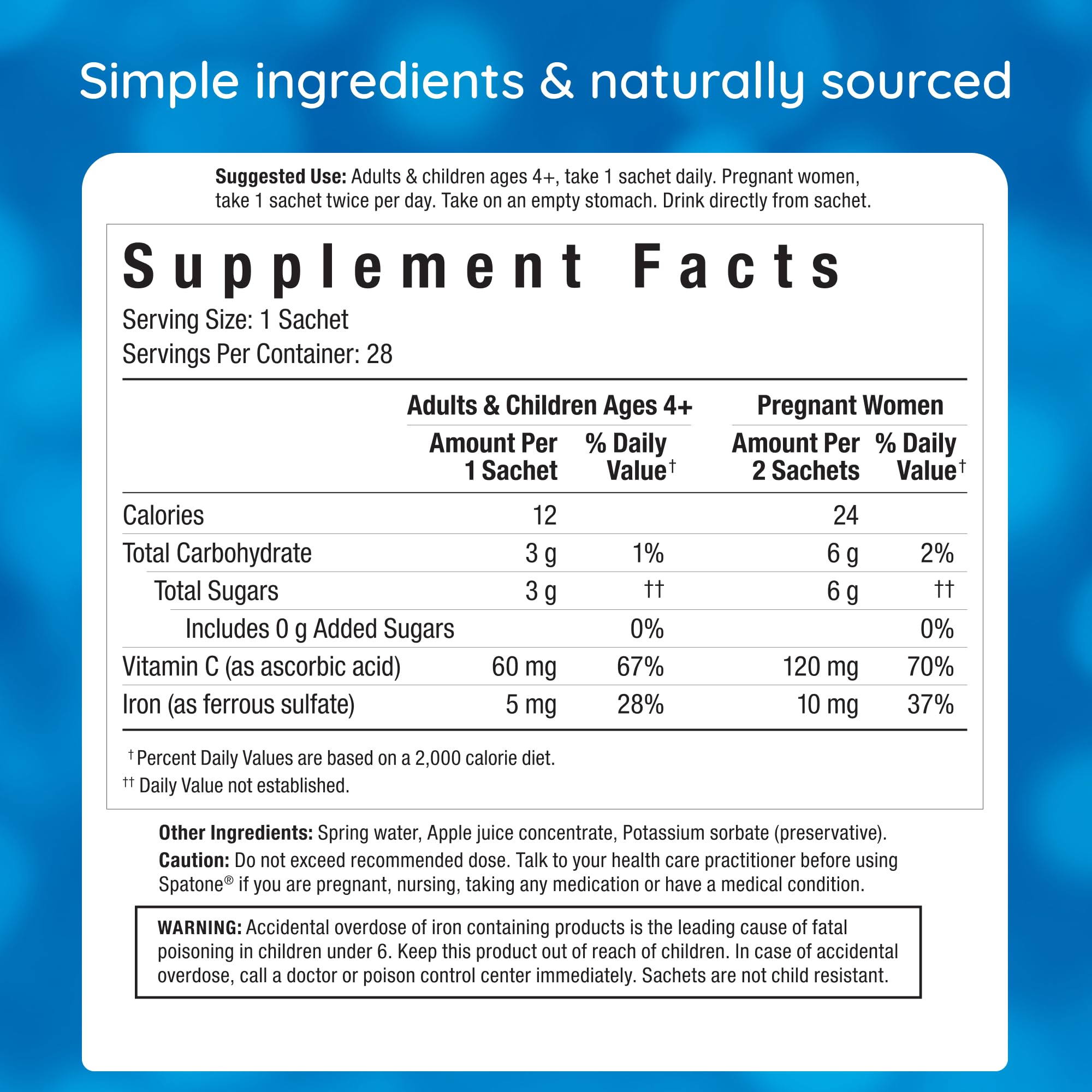 Spatone Apple Liquid Iron + Vitamin C – 2 Pack (Ages 4+), 5 mg/20 mL Sachet, Vegan