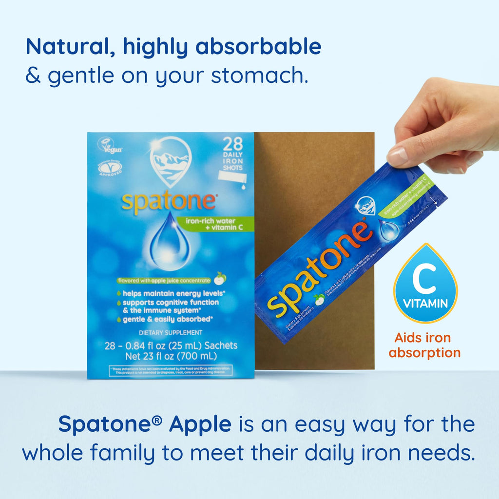 Spatone Natural Liquid Iron + Vitamin C (Apple) - 28-Day - 5mg per 20mL Sachet | Vegan
