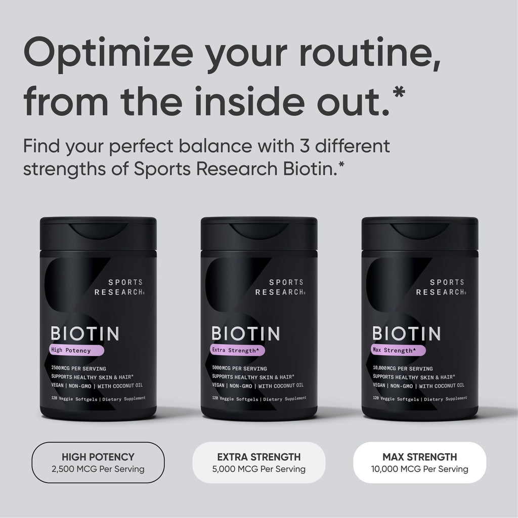 Sports Research Biotin 5000mcg with Organic Coconut Oil | Hair & Skin Support