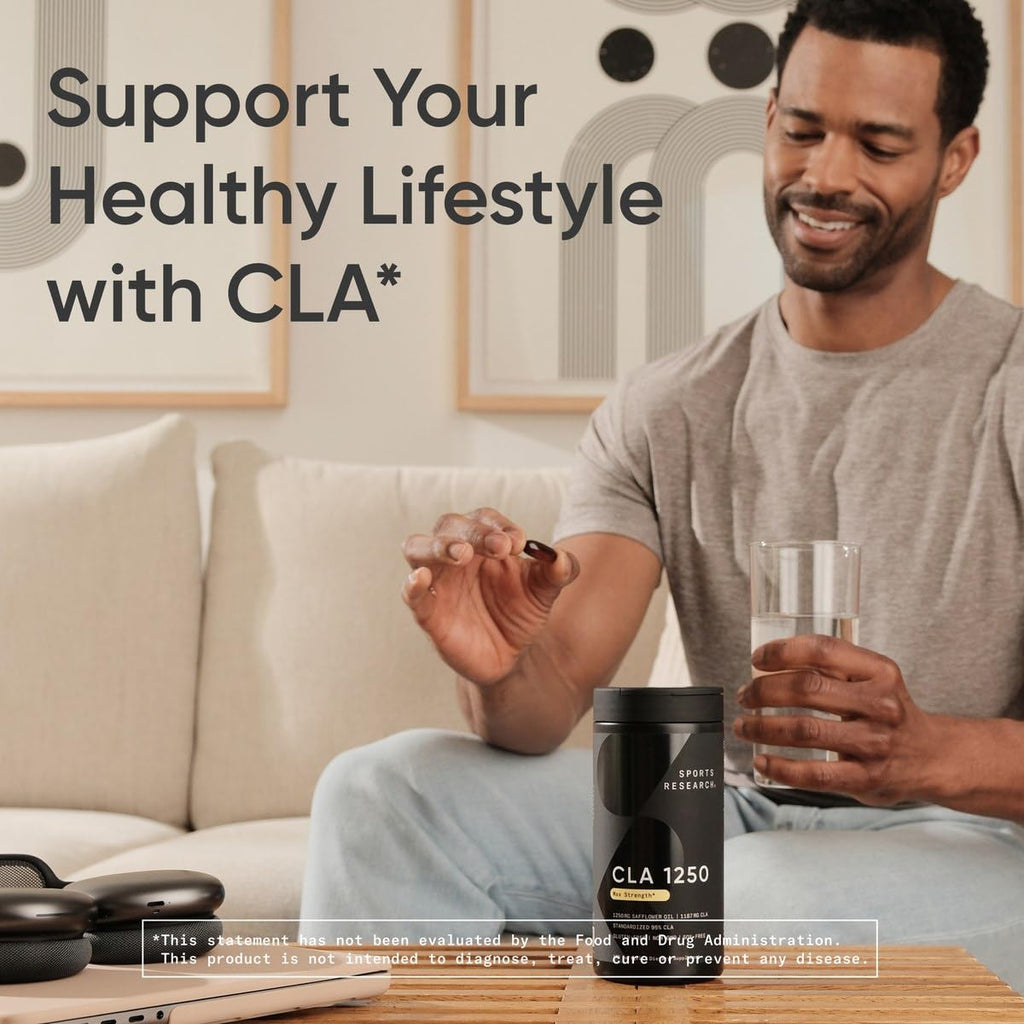 Sports Research CLA - 1250mg with Active Conjugated Linoleic Acid for Men and Women | Non-GMO, Soy & Gluten Free - 95% (180 Softgels)