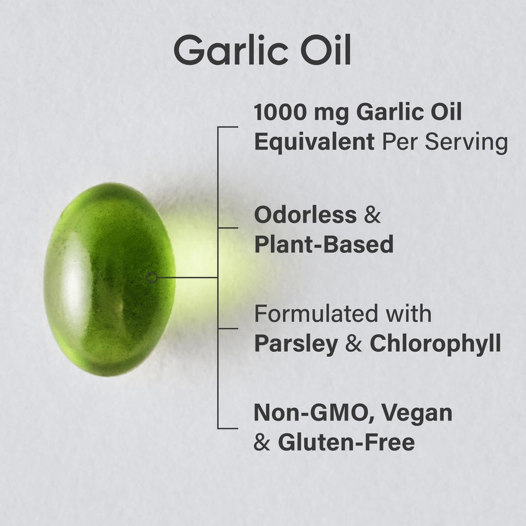 Sports Research Odorless Garlic Oil Pills 1000mg with Parsley & Chlorophyll – Non-GMO, Vegan, Gluten Free (2 x 150 Plant Gels)