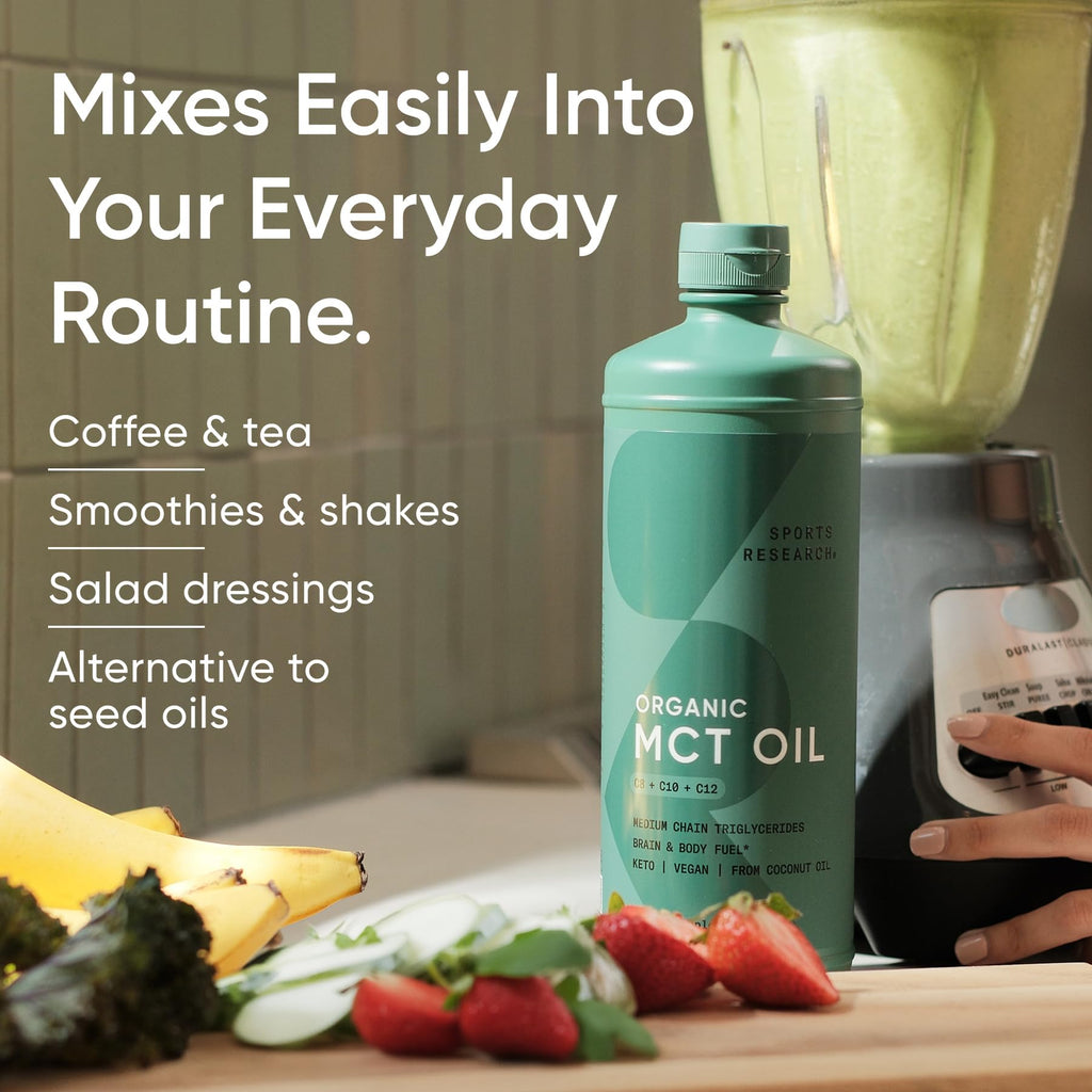 Sports Research Organic MCT Oil 32oz – Full Spectrum C8/C10/C12 from Coconut (Unflavored)
