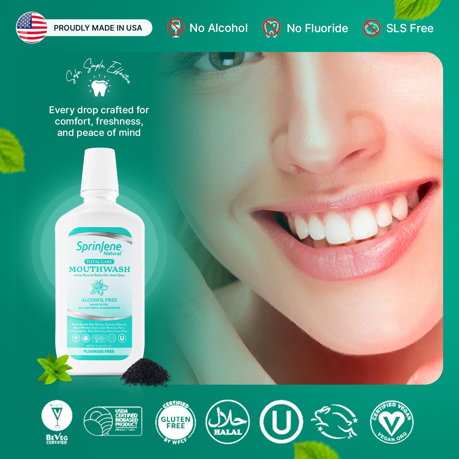 SprinJene Alcohol Free Mouthwash with Xylitol – Fluoride Free, Vegan & Made in USA (2 Pack)