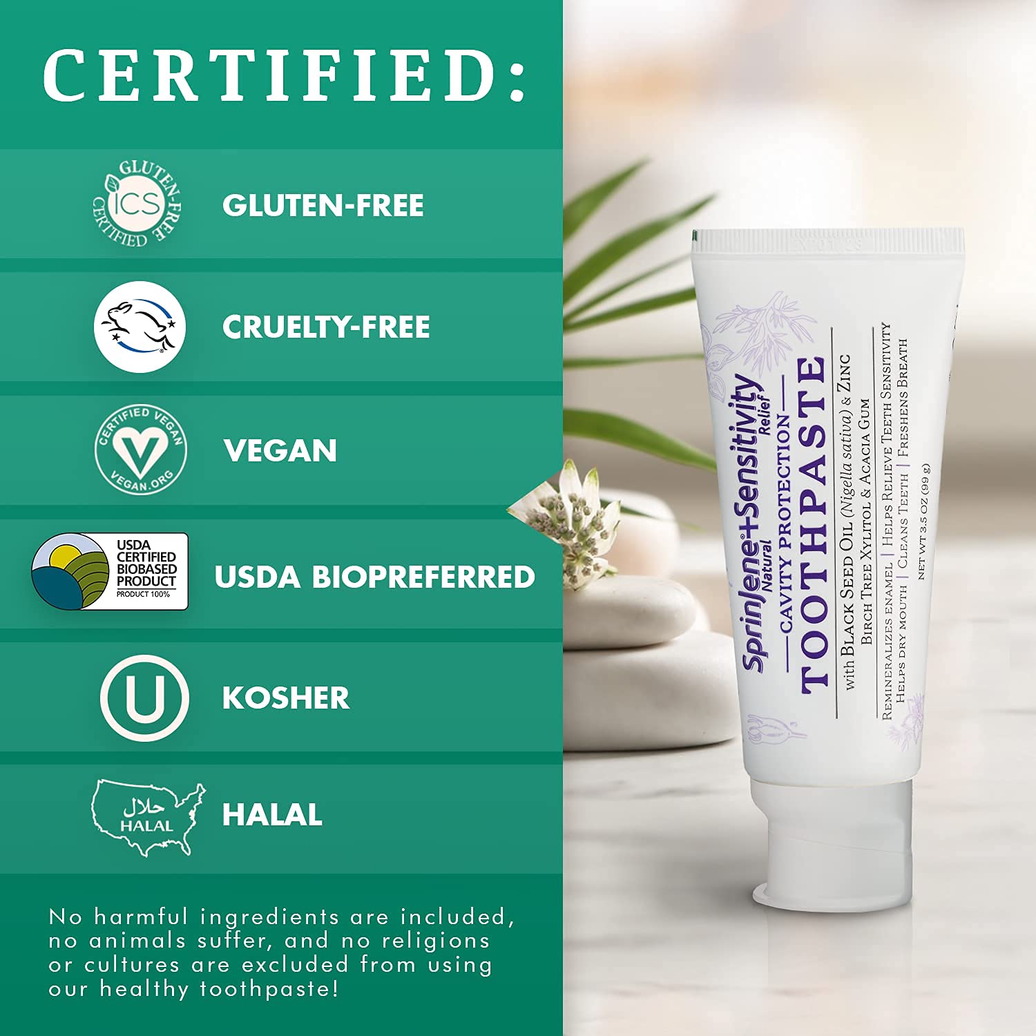 SprinJene Sensitivity Relief Toothpaste – Fluoride, Sensitive Teeth, USA