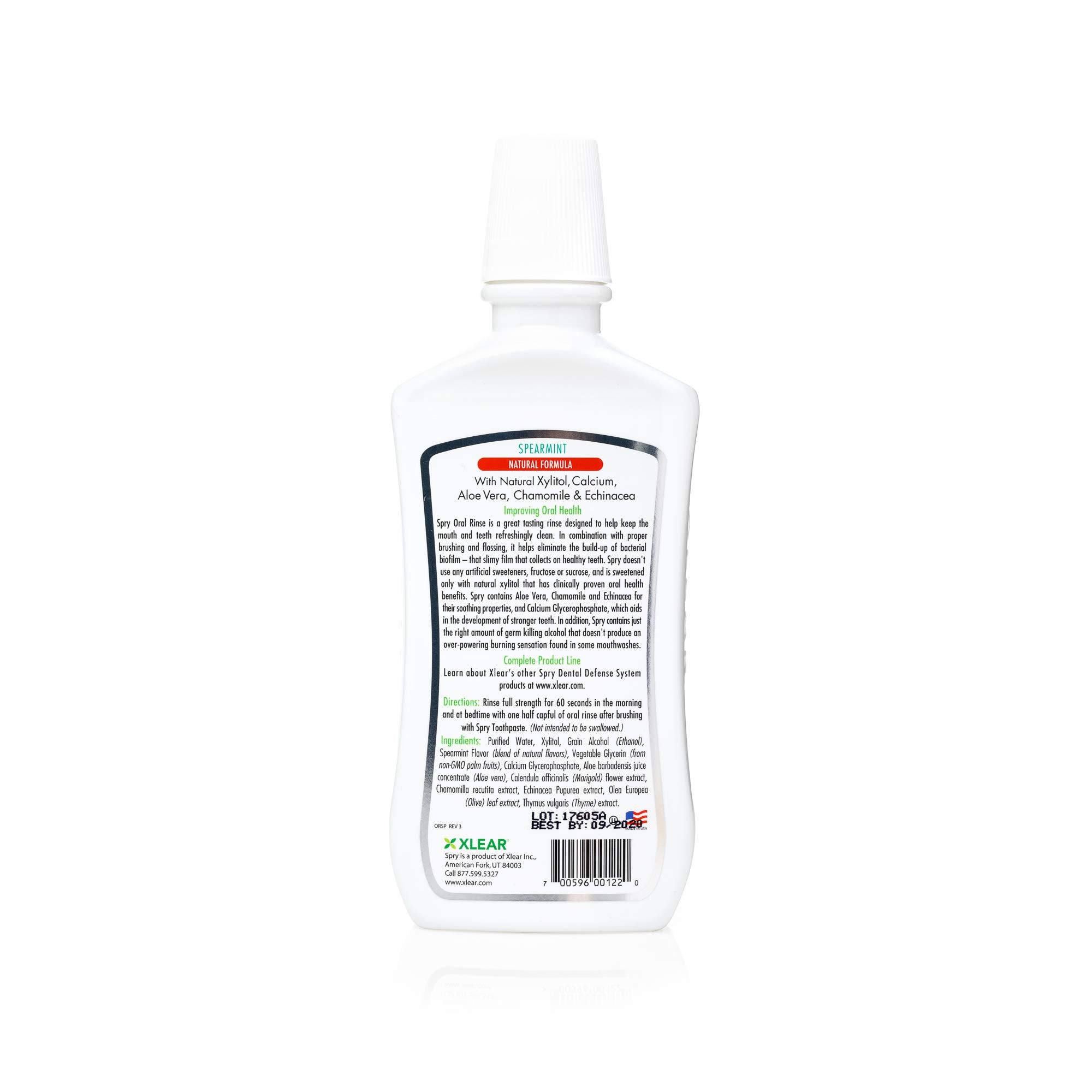 Spry Natural Xylitol Mouthwash Fluoride Free with Enamel Support – Spearmint (16 oz, Pack of 2)