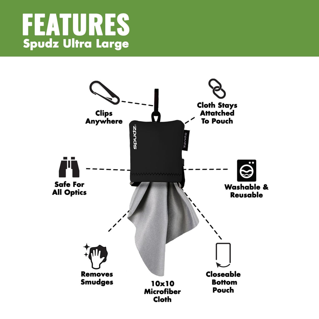 SPUDZ Ultra Microfiber Lens Cleaner – Closable Pouch, Clip-On, Washable | Vanish Tan 10x10