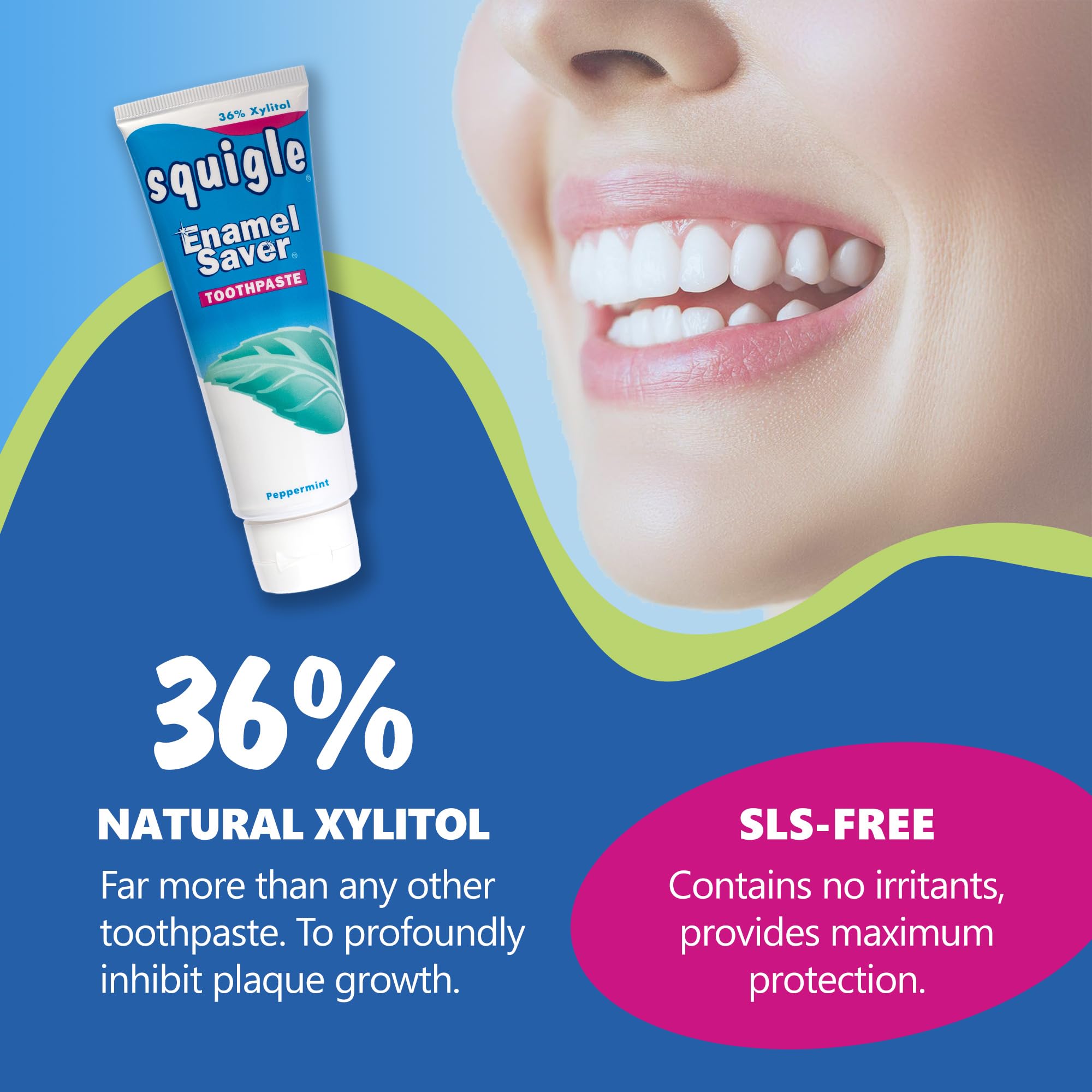 Squigle Enamel Saver Toothpaste (6 Pack) – SLS-Free, 36% Xylitol, Canker Sore Prevention