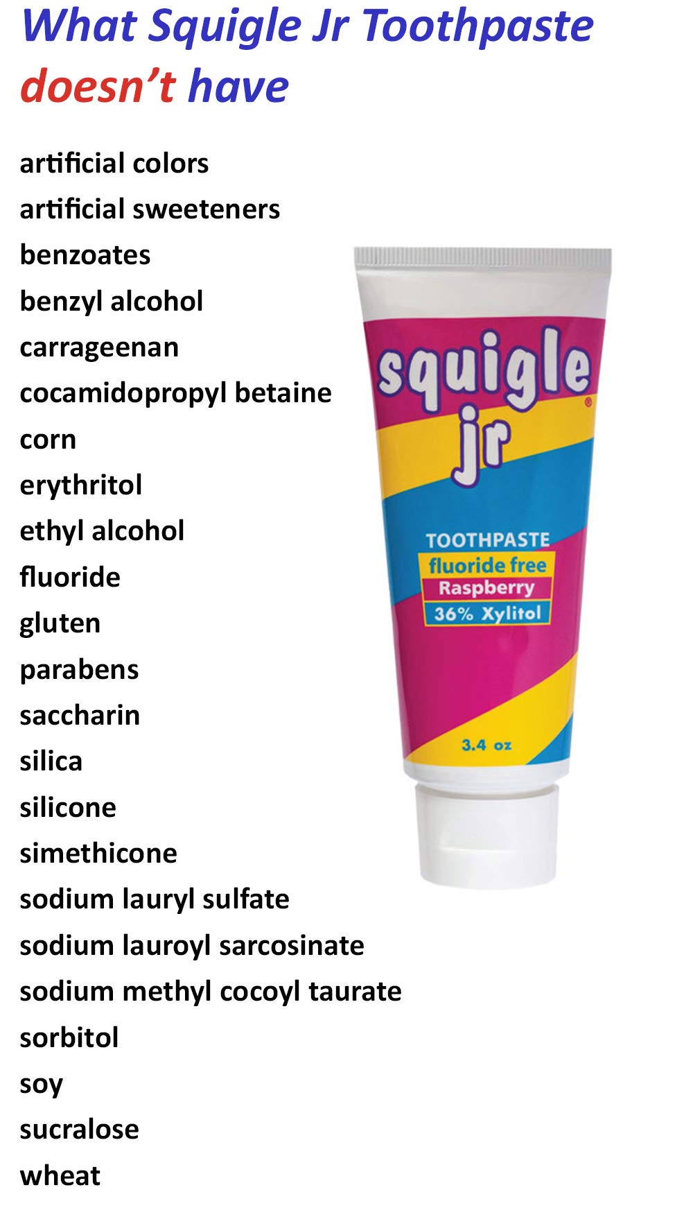 Squigle Jr Toothpaste (Infants & Toddlers) - Travel Size 3.4 oz | No SLS, Fluoride Free, Cavity & Sensitivity Protection