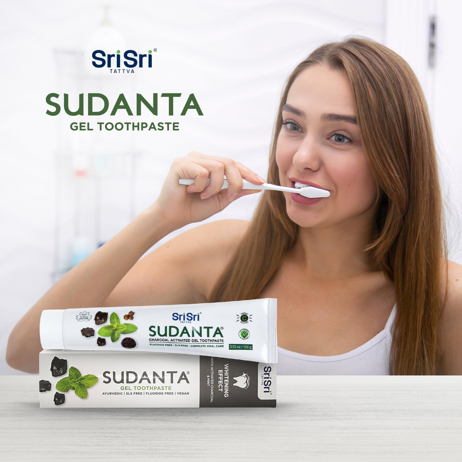 Sri Sri Tattva Sudanta Charcoal Toothpaste Gel – SLS & Fluoride Free Herbal Toothpaste (100g Tube, Pack of 3)