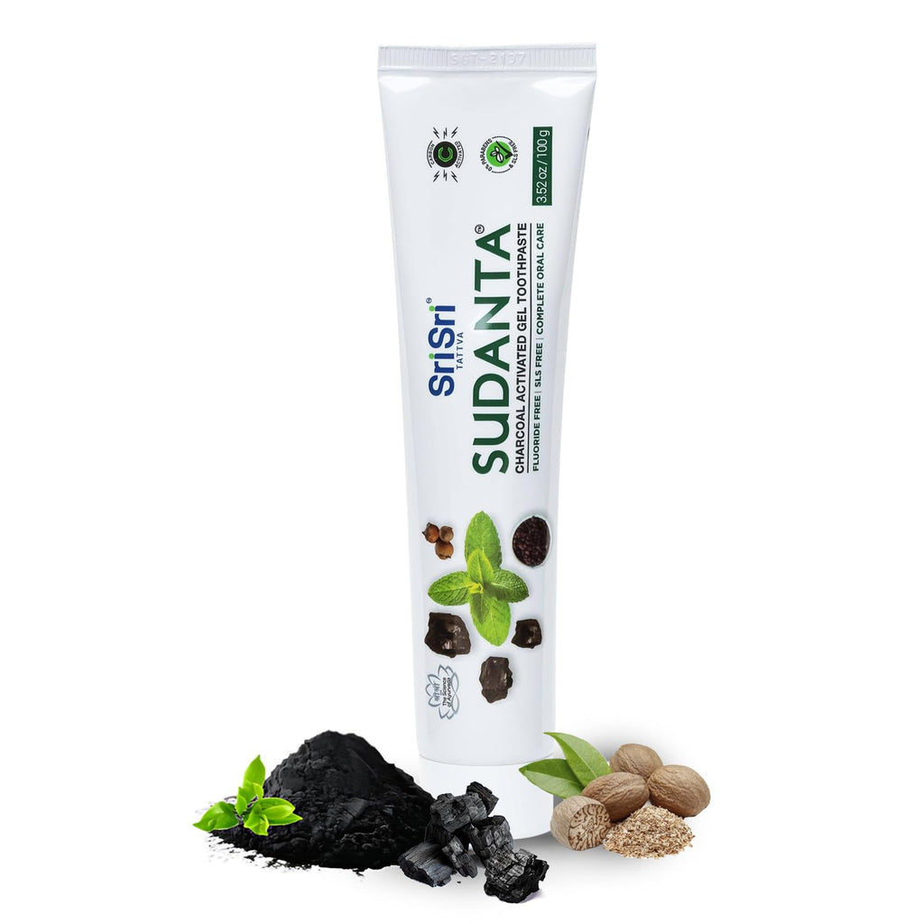 Sri Sri Tattva Sudanta Charcoal Toothpaste Gel – SLS & Fluoride Free, Herbal Neem