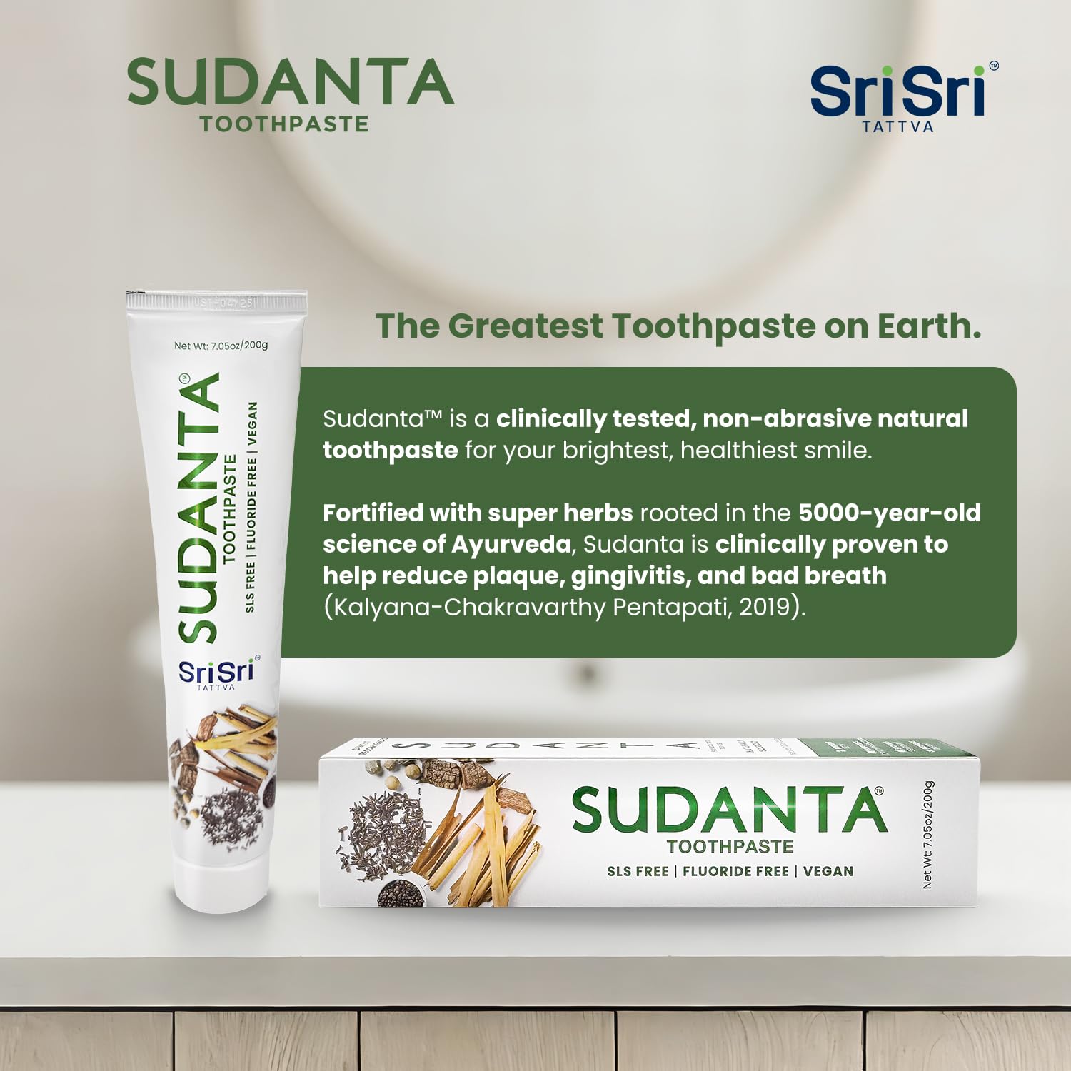 Sri Sri Tattva Sudanta Herbal Toothpaste – SLS Free & Fluoride Free Ayurvedic (200 g Pack of 4)
