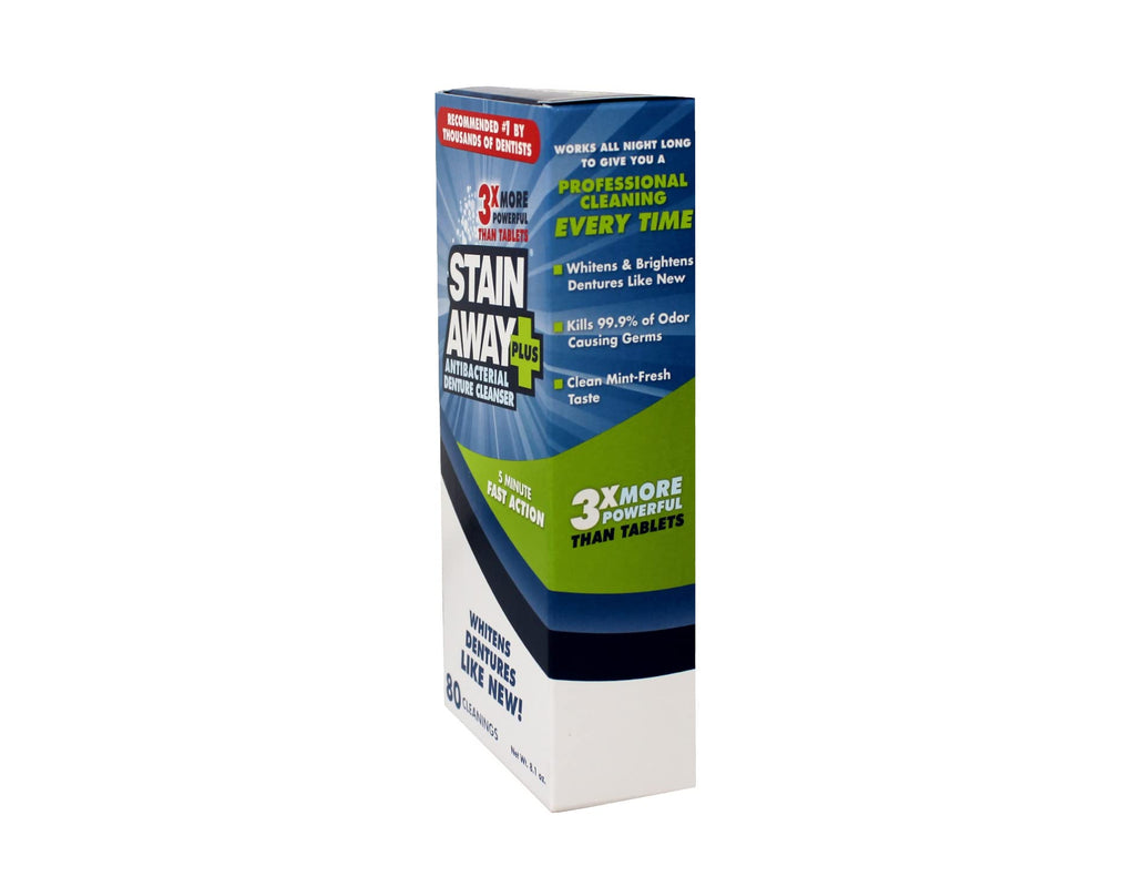 Stain Away Plus Denture Cleanser – 80 Cleanings, 8.1 oz, 5-Minute Fast Action (6-Pack)