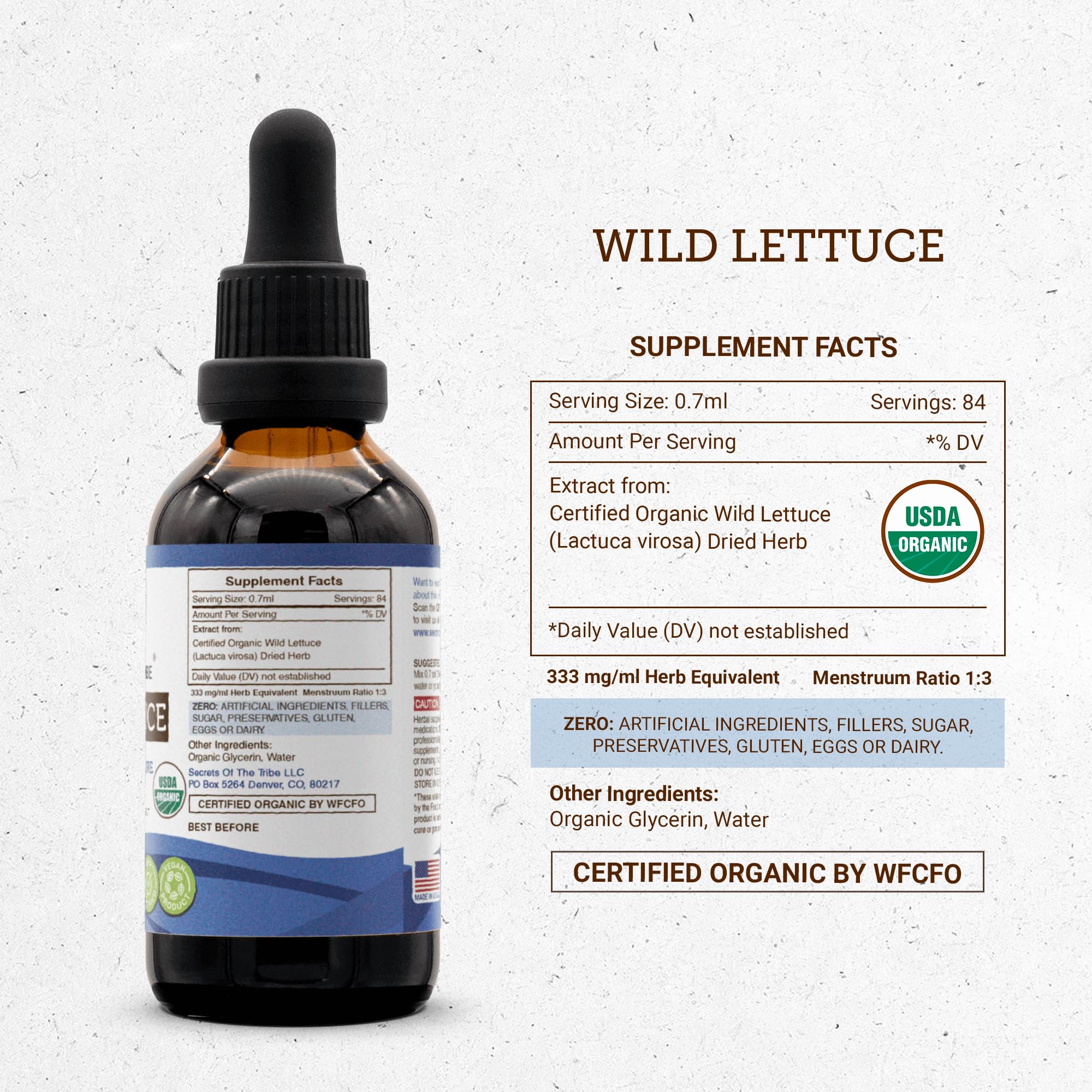 Secrets of the Tribe: Wild Lettuce Alcohol-Free Tincture (USDA Organic, 2 oz)