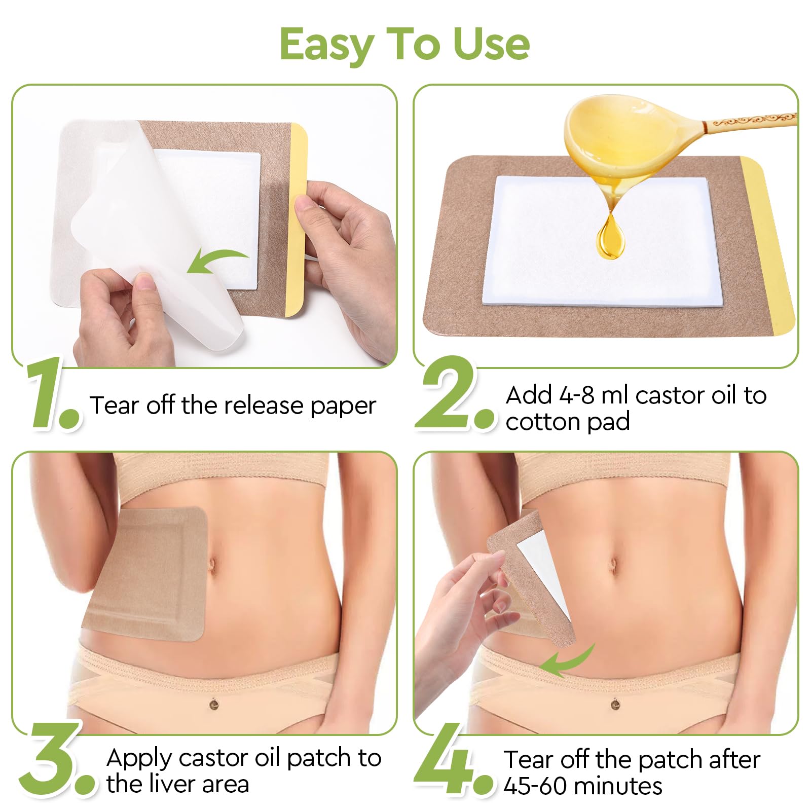STFOCE Castor Oil Pack Wrap – Organic, Self-Adhesive, 7.9x5.5 in (Pack of 18)