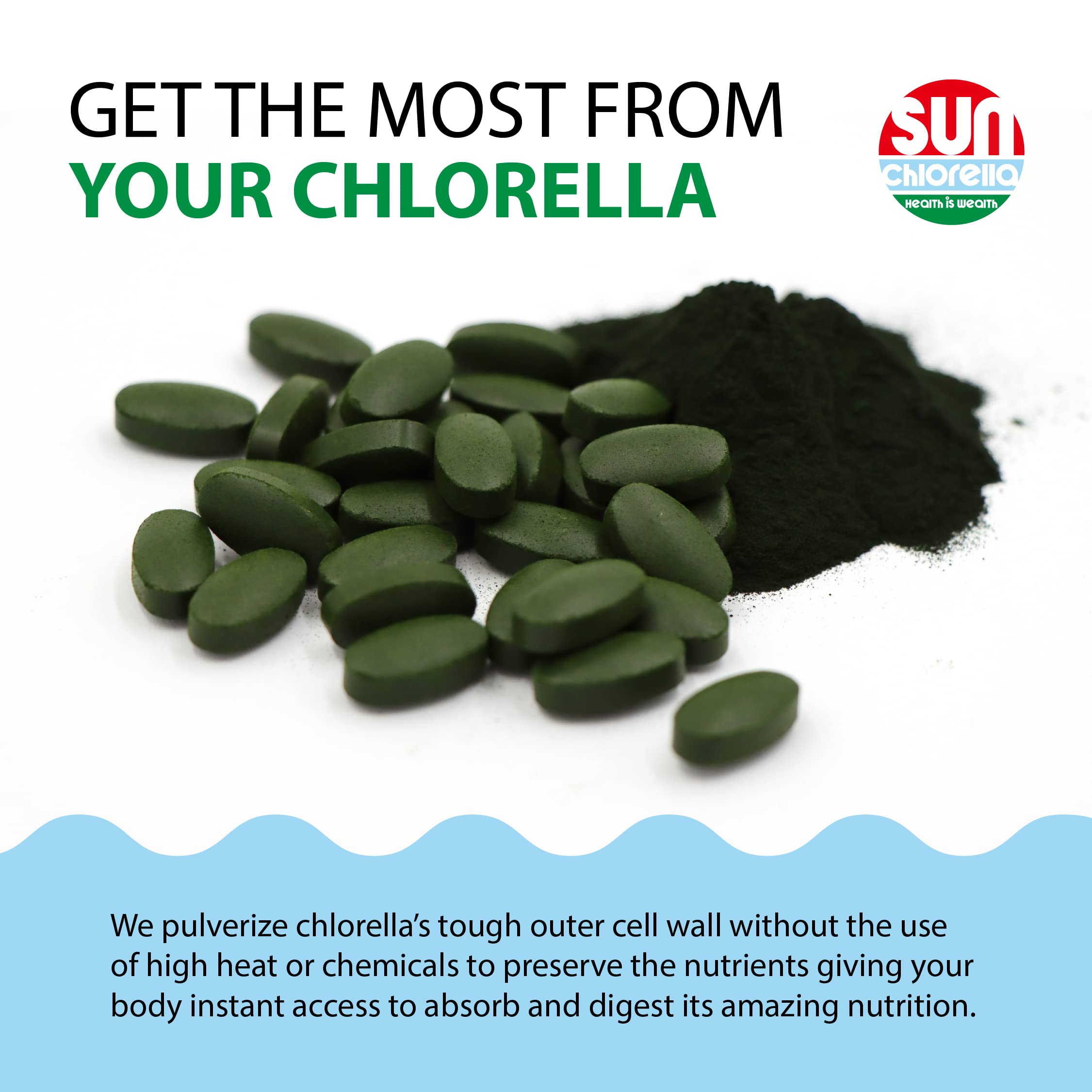 Sun Chlorella 500mg – Whole Body Wellness Green Algae Superfood | Immune Support, Gut Health