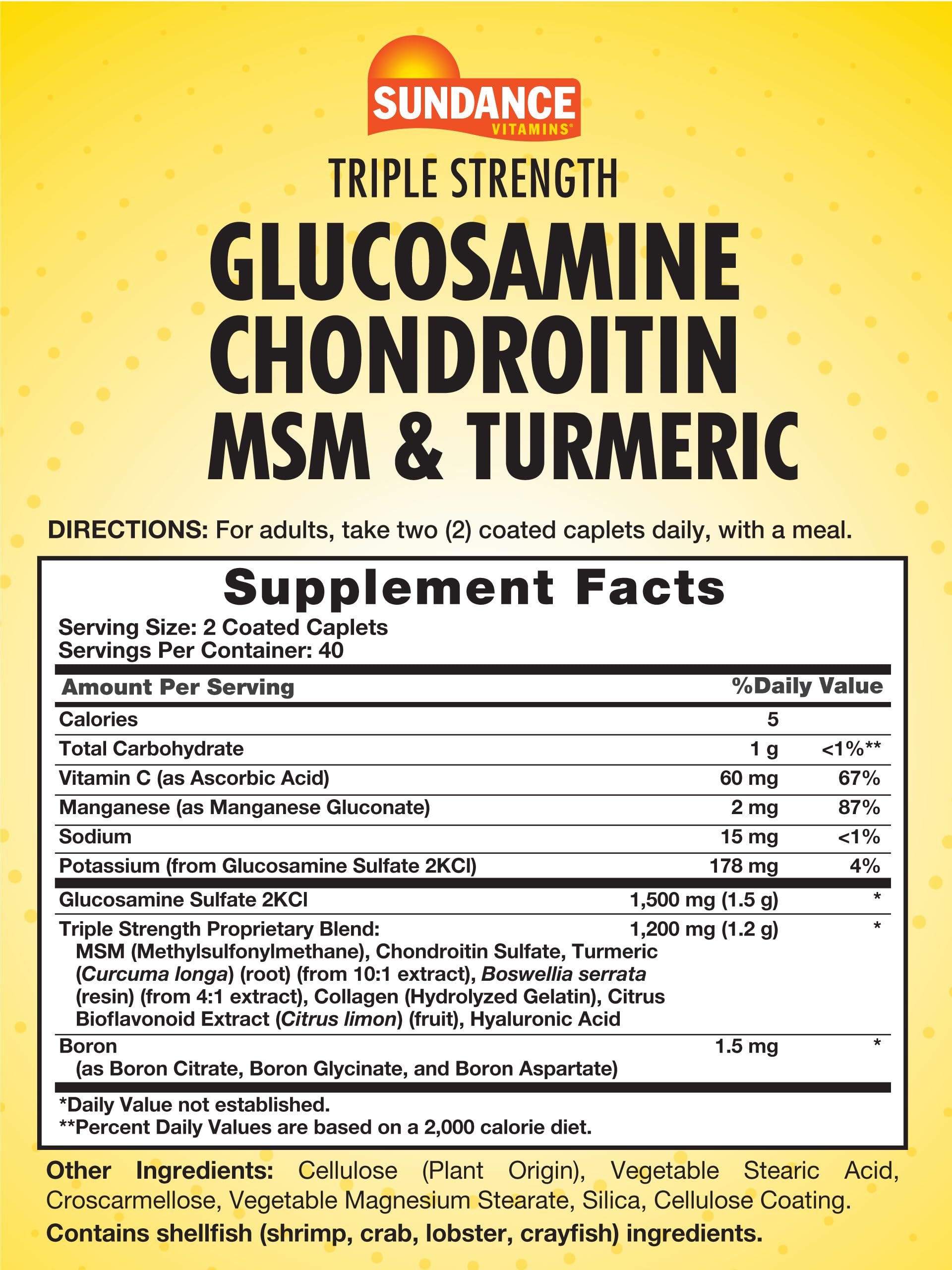 Sundance Glucosamine Chondroitin with MSM & Turmeric – Triple Strength, 80 Caplets